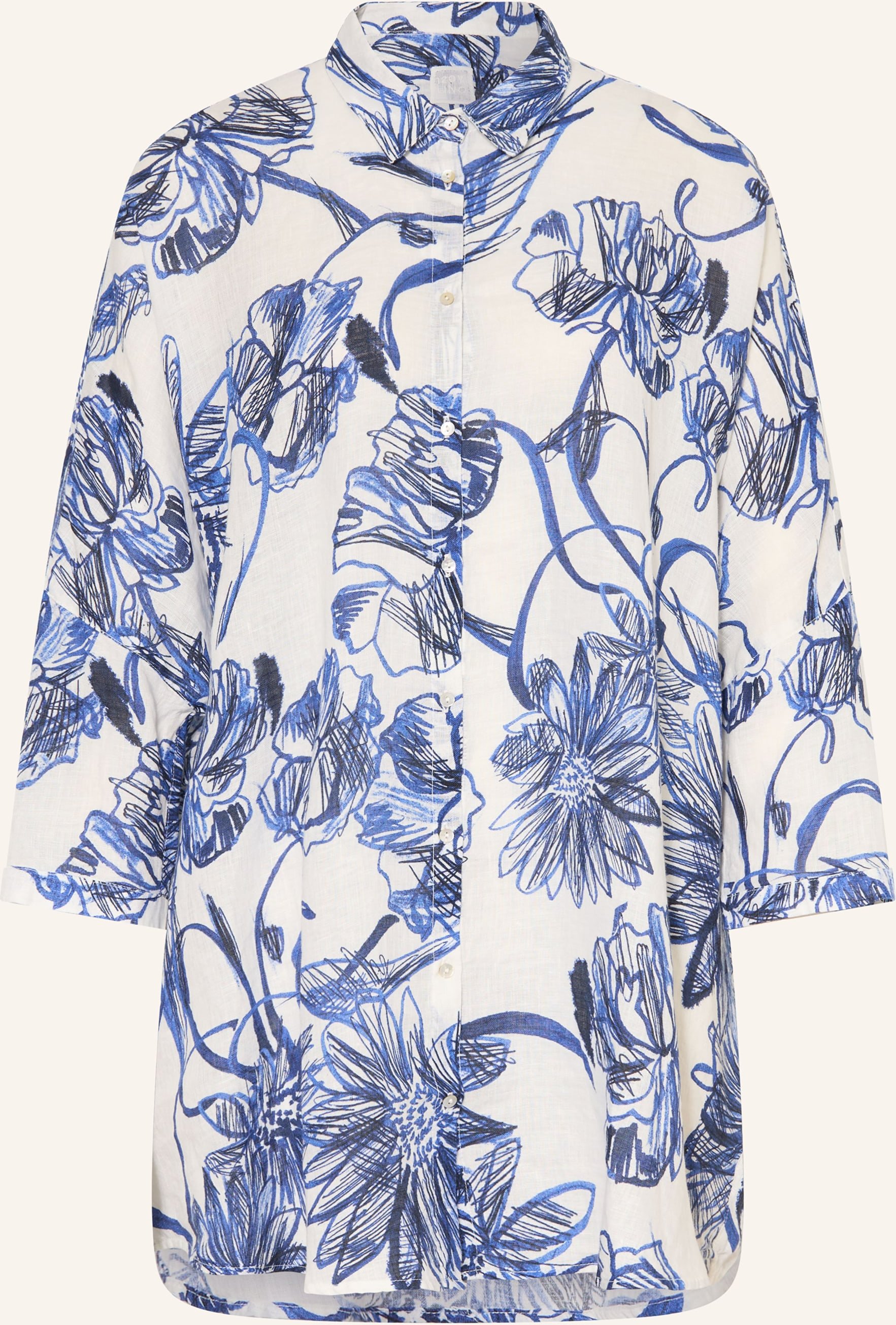 120%Lino Hemdbluse Aus Leinen Mit 3/4-Arm blau