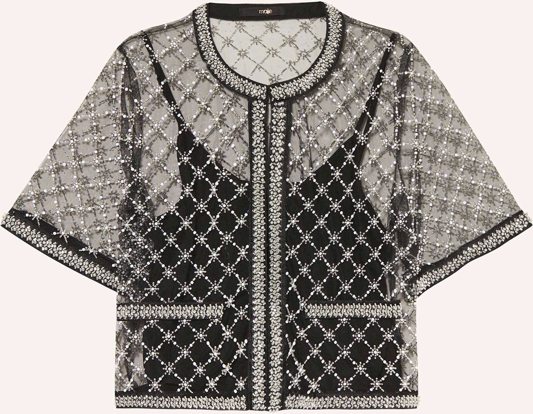 Thumbnail - Maje Mesh-Jacke Mit Schmuckperlen schwarz