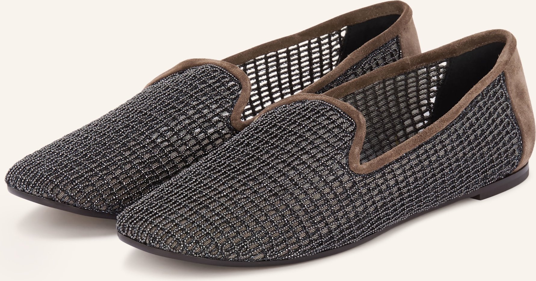 Brunello Cucinelli Slipper Mit Schmucksteinen braun