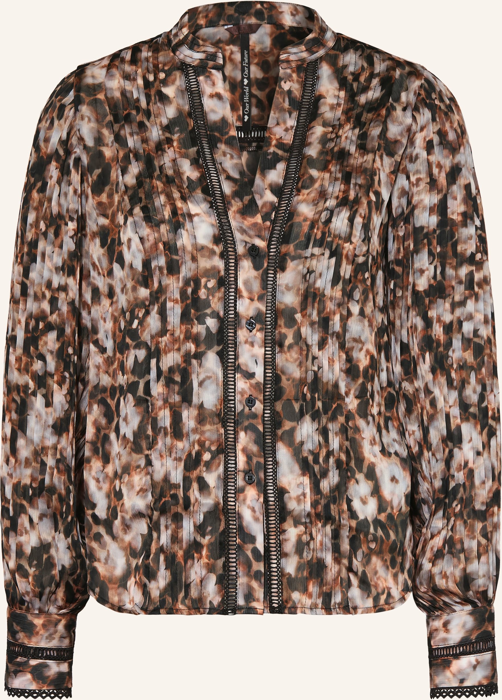 Guess Bluse Josette Mit Plissees Und Lochspitze braun