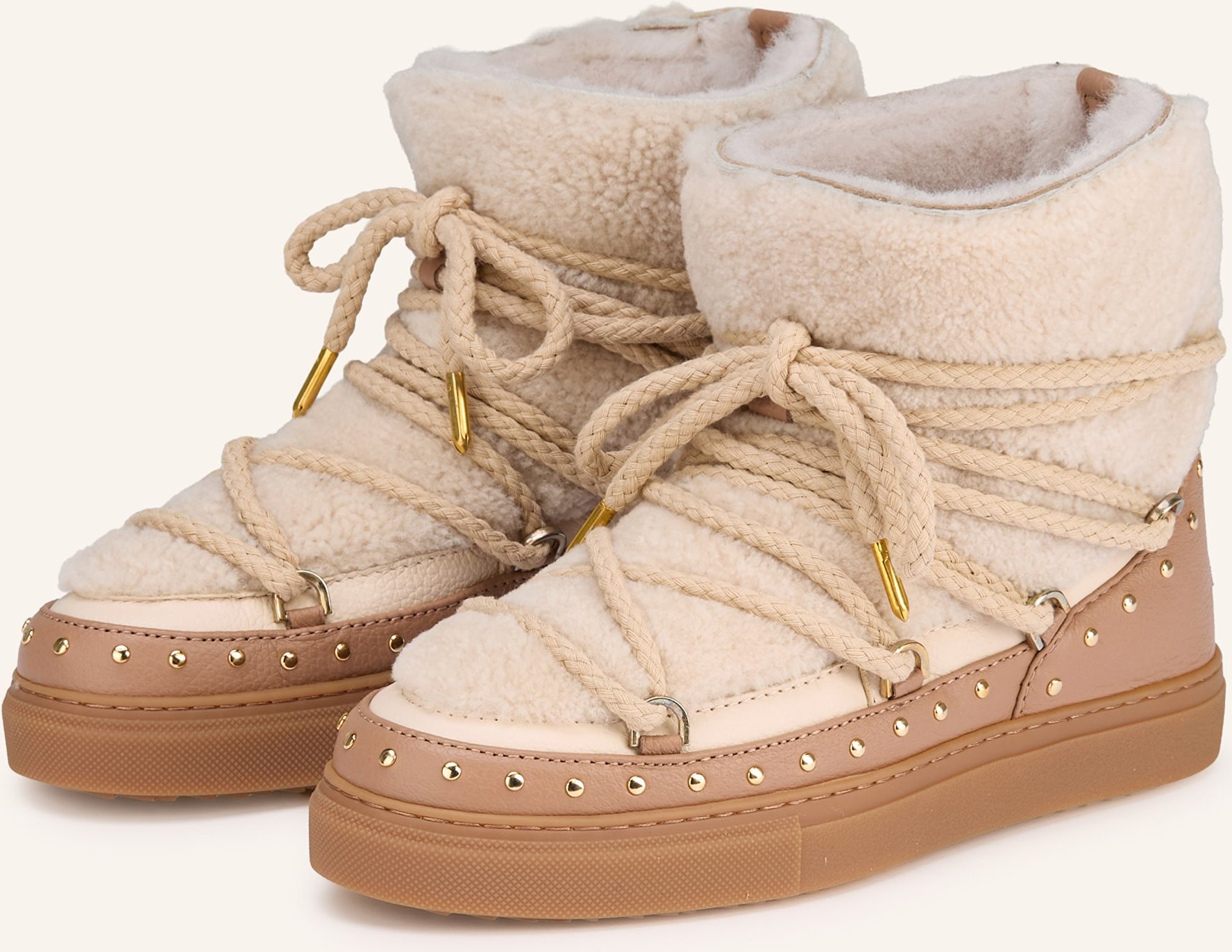 Inuikii Schnürboots Curly Rock Mit Nieten beige