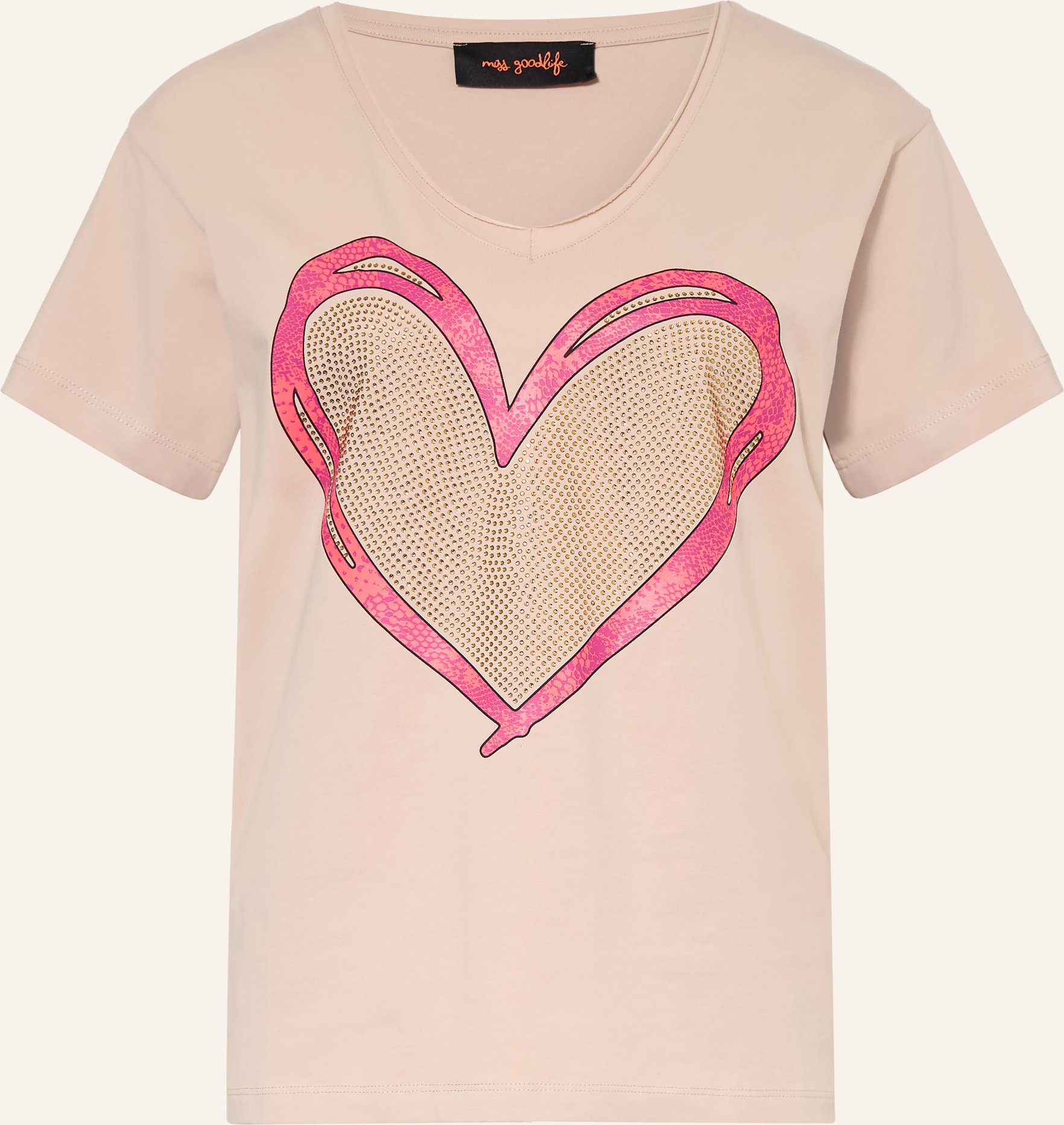 Miss Goodlife T-Shirt Mit Schmucksteinen beige