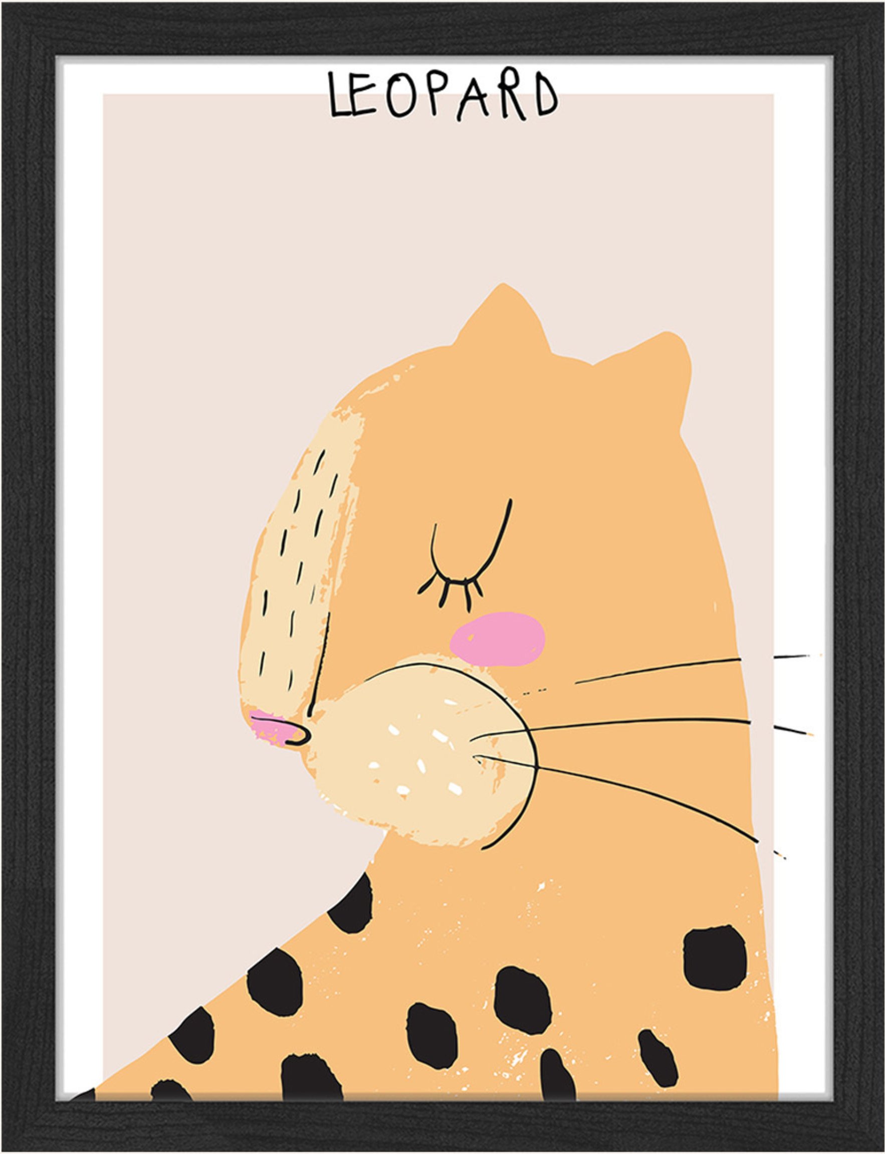 Milan Moon Wandbild Schläfriger Leopard Mit Rahmen schwarz