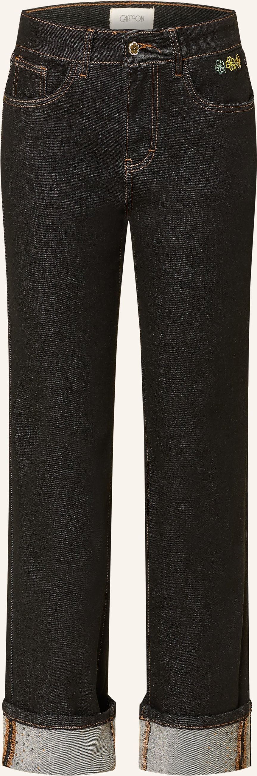 Cartoon Straight Jeans Mit Schmucksteinen blau