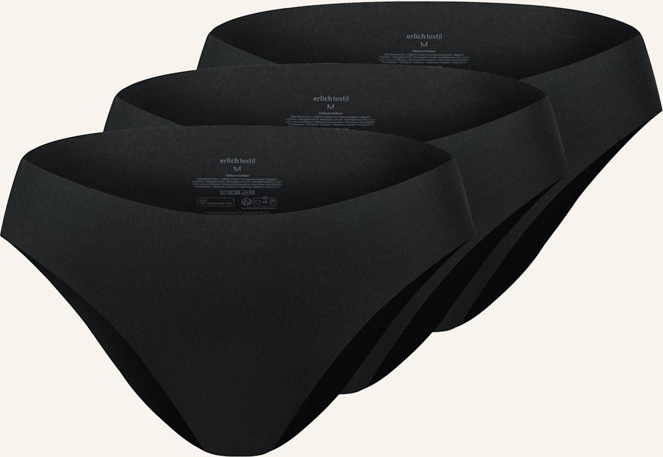 Erlich Textil 3er Pack Light Touch Brazil Slip Aus Weichem Modal - Nahtlose Kanten schwarz