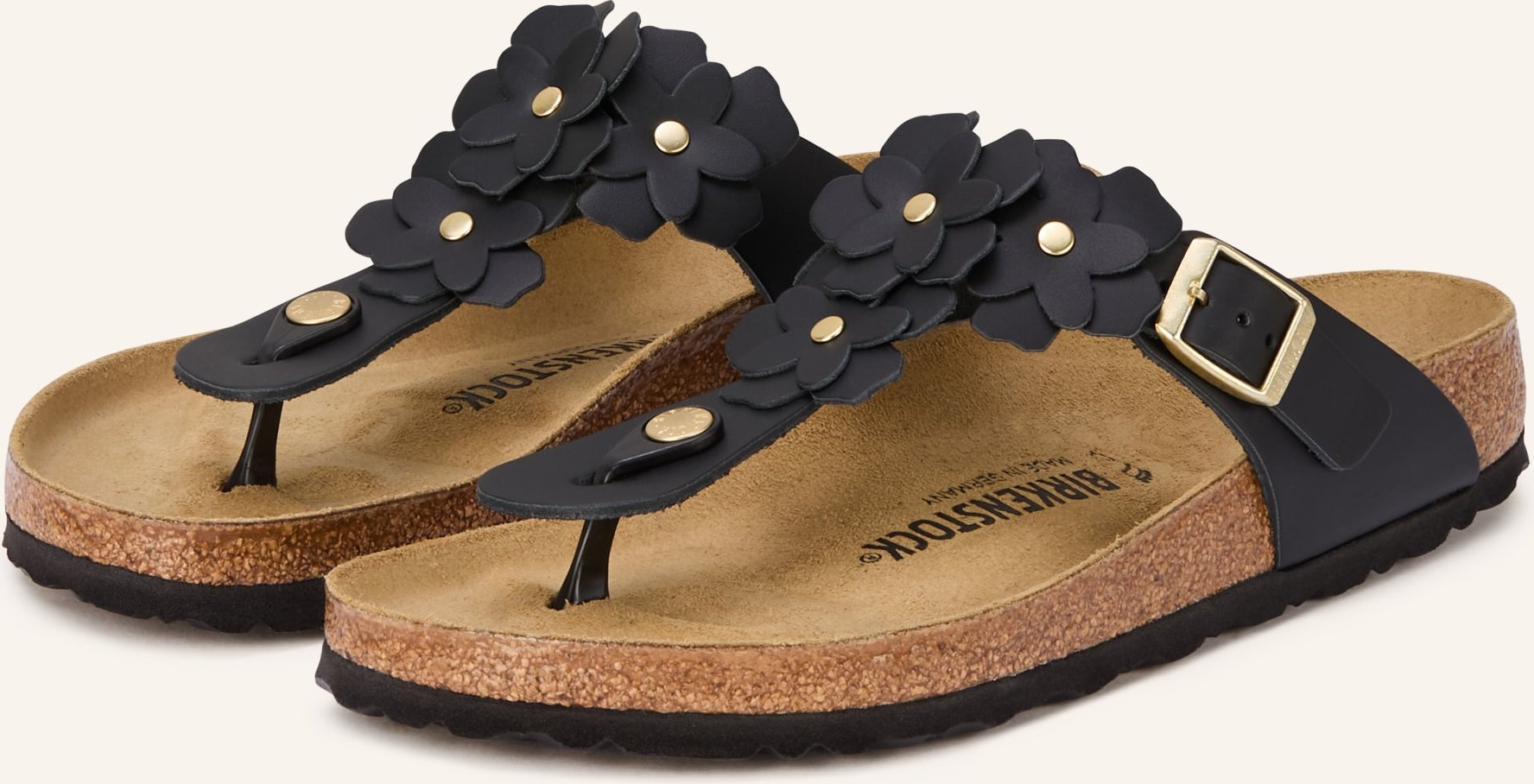 Birkenstock Zehentrenner Gizeh Flower Mit Nieten schwarz