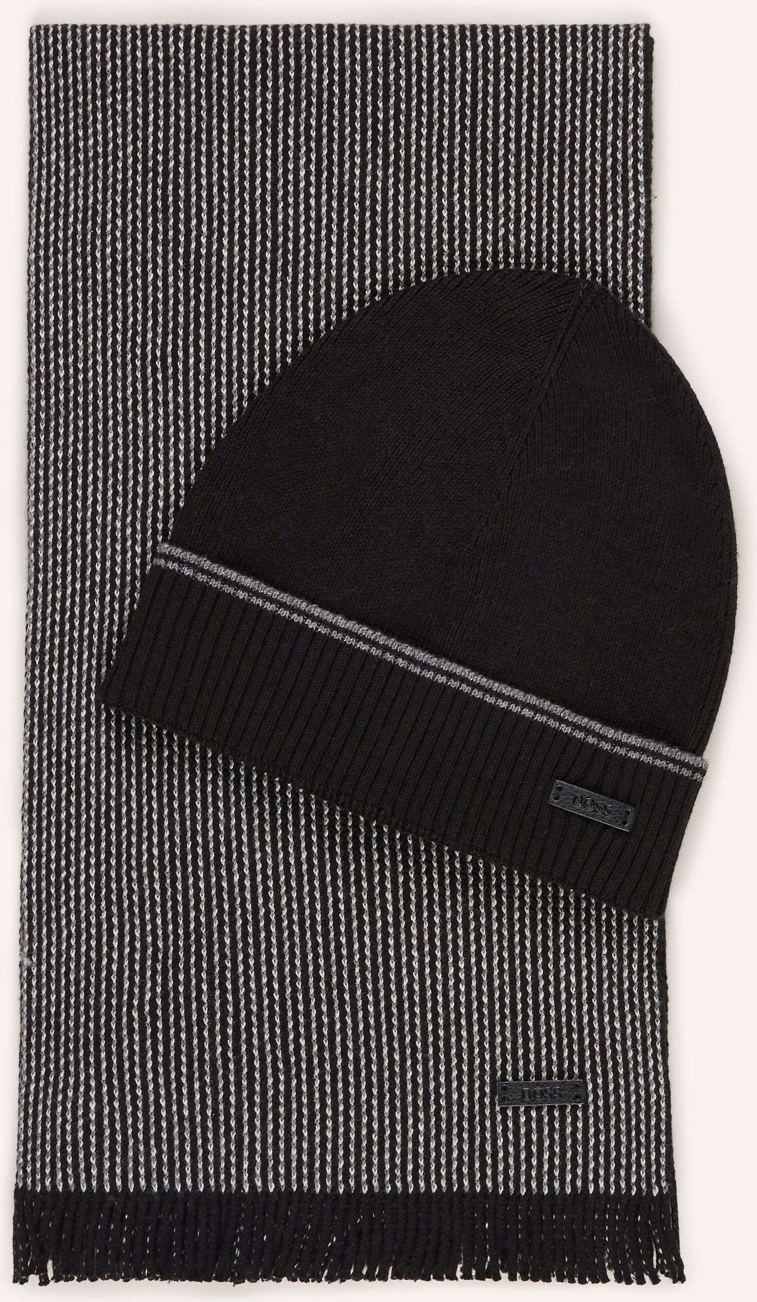 Boss Set: Mütze Und Schal schwarz