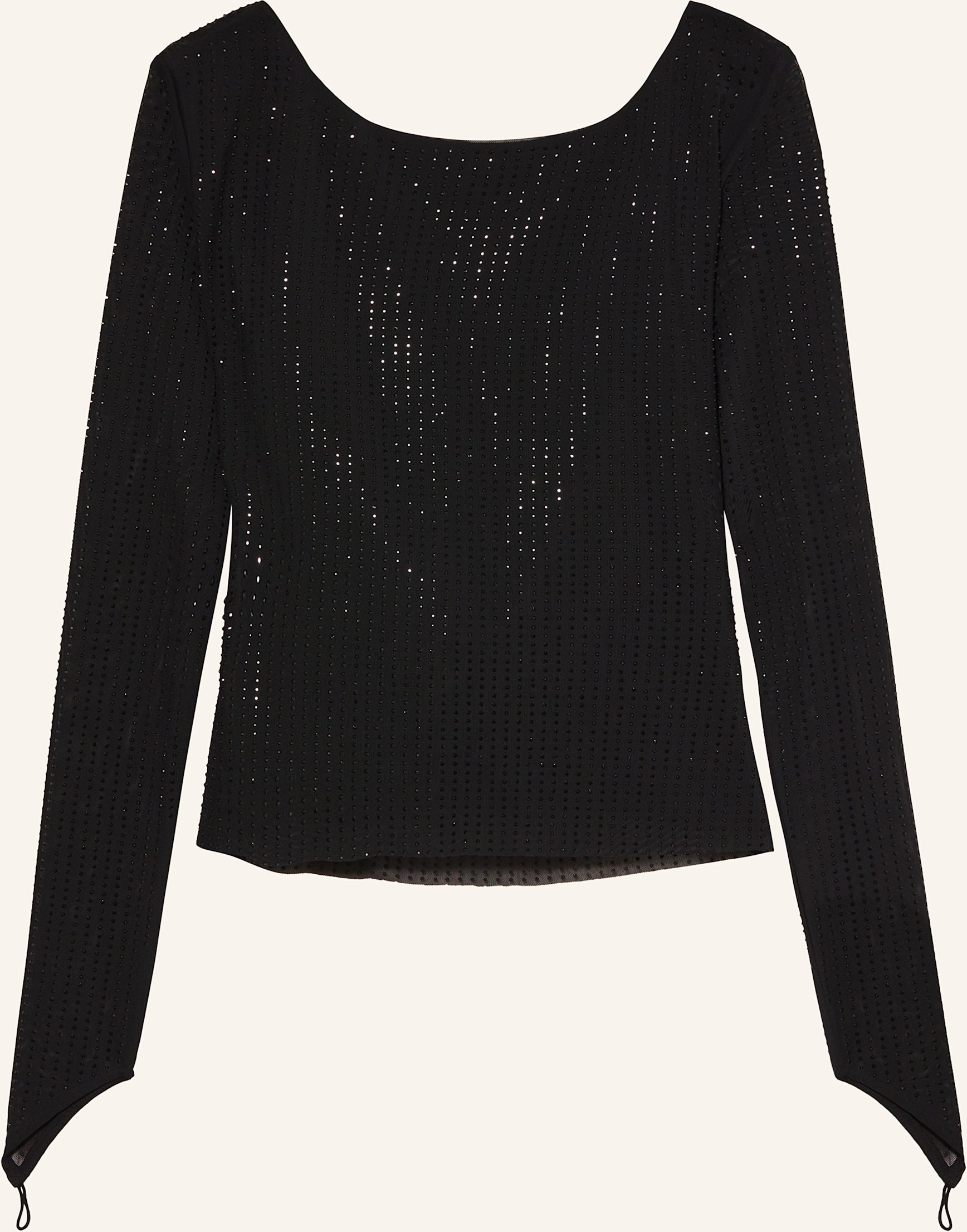 Thumbnail - Ow Collection Blusenshirt Mesha Aus Mesh Mit Schmucksteinen schwarz