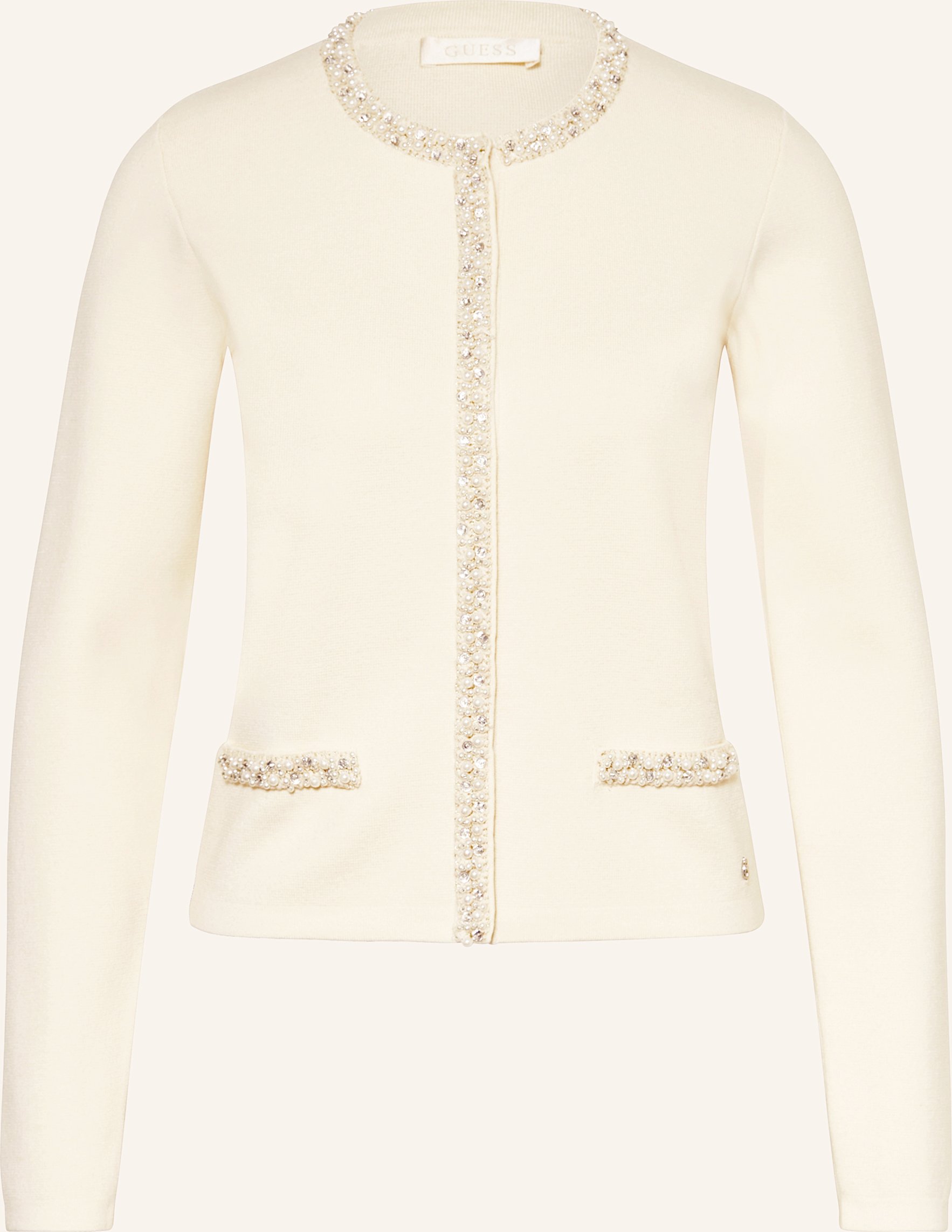 Guess Strickjacke Mit Schmucksteinen Und Schmuckperlen weiss