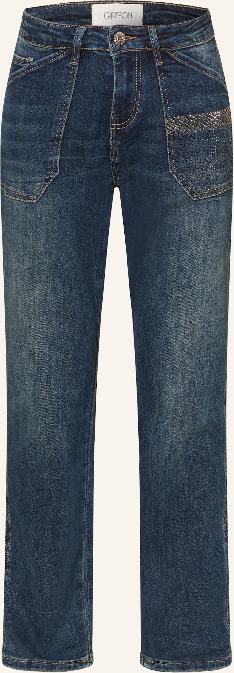 Cartoon Straight Jeans Mit Schmucksteinen blau