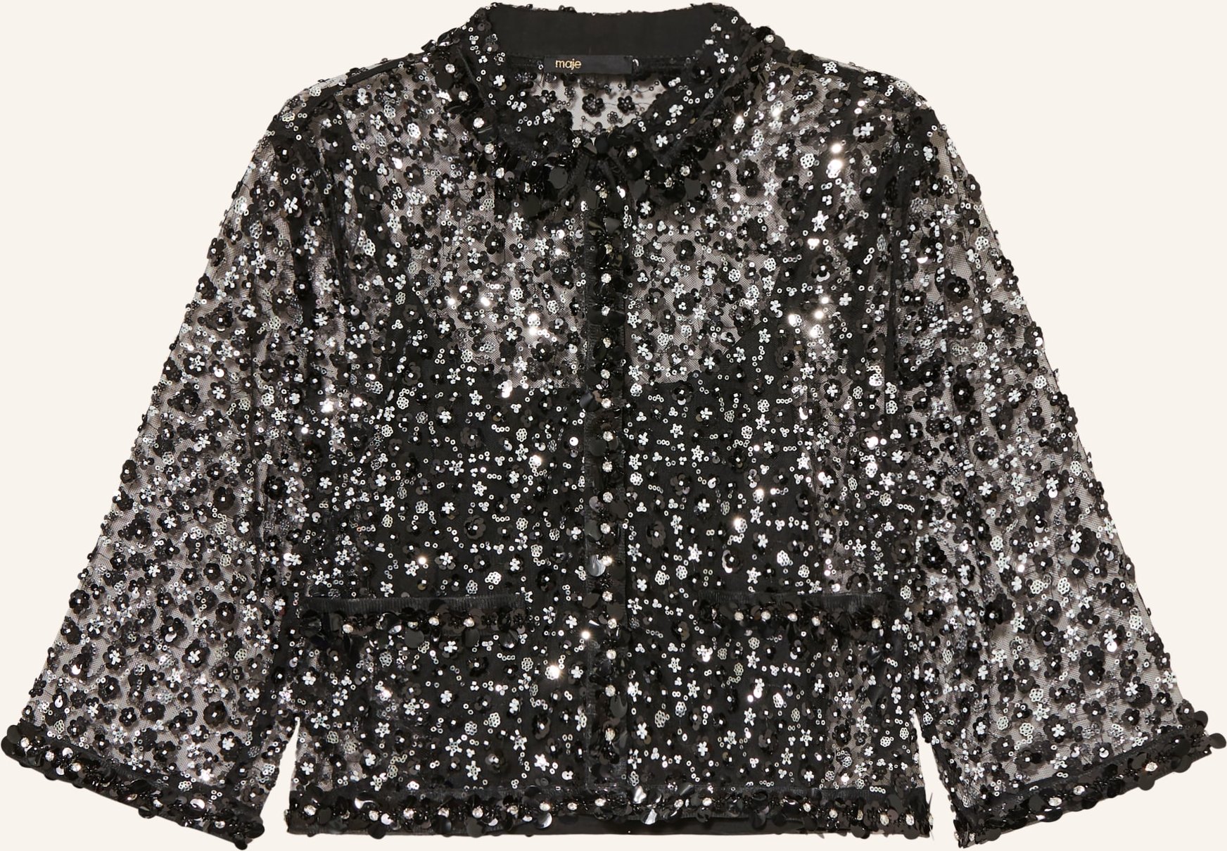 Maje Set: Hemdbluse Aus Mesh Mit Schmuckperlen Und Top schwarz