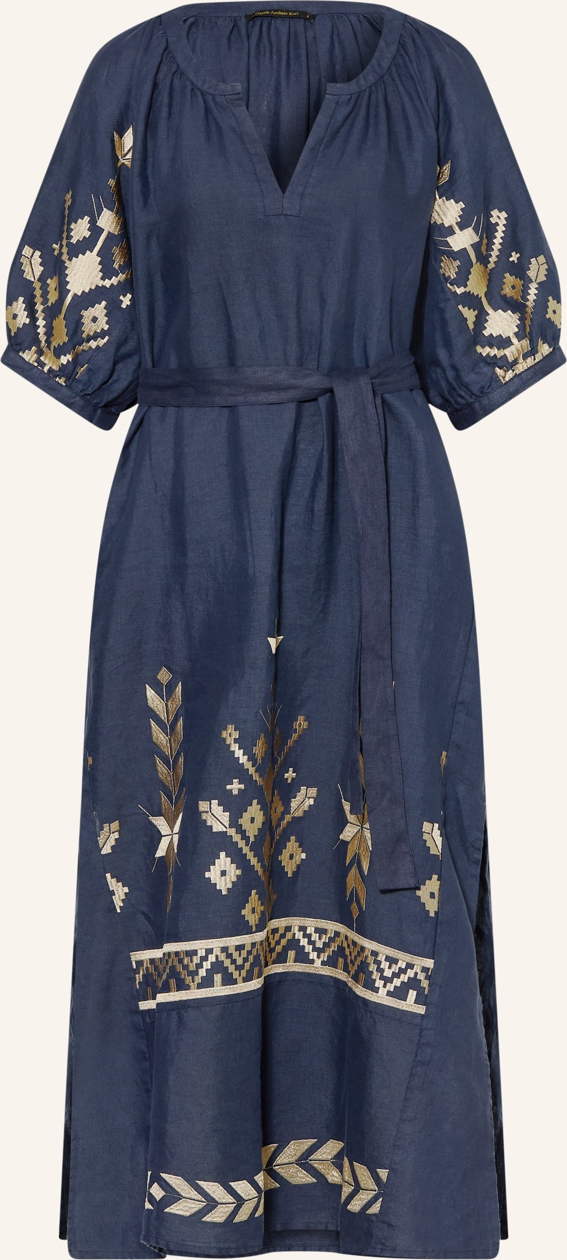 Greek Archaic Kori Strandkleid Ios Aus Leinen Mit 3/4-Arm blau