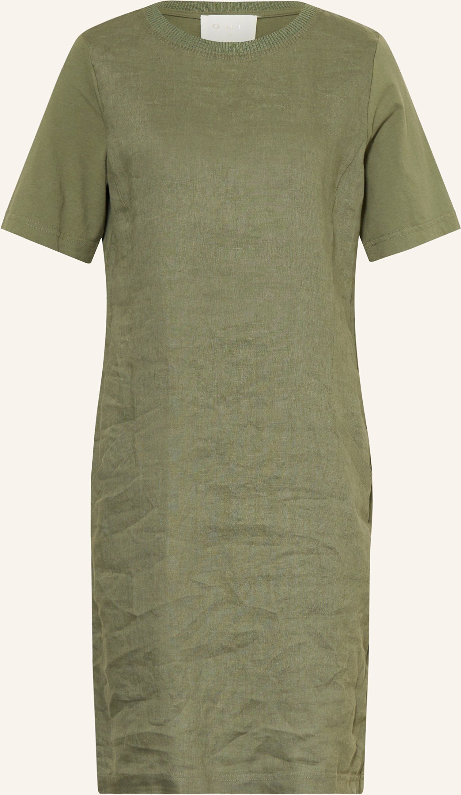 Oui Kleid Im Materialmix Mit Leinen gruen
