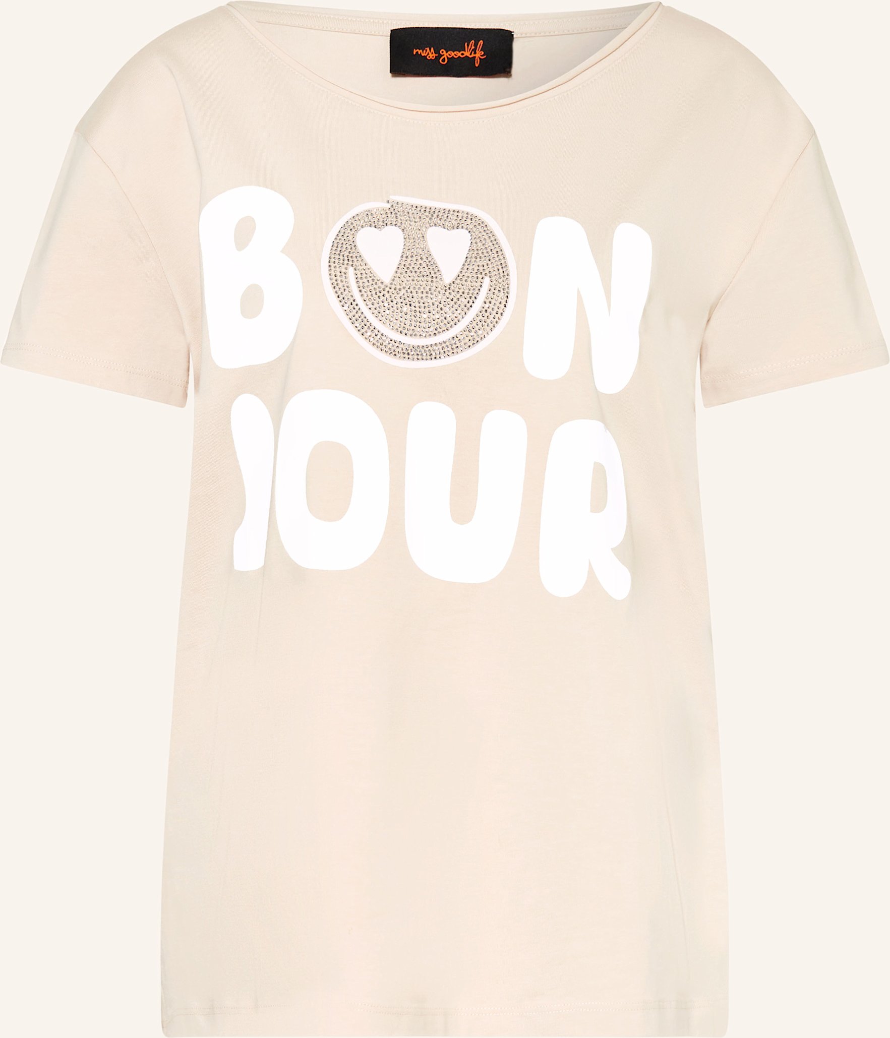Miss Goodlife Oversized-Shirt Mit Schmucksteinen beige
