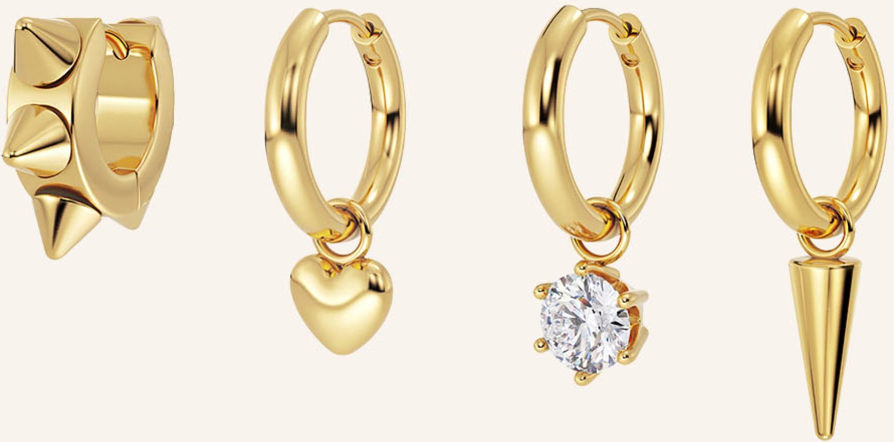 Edblad 4er-Set Creolen Peak One Heart gold