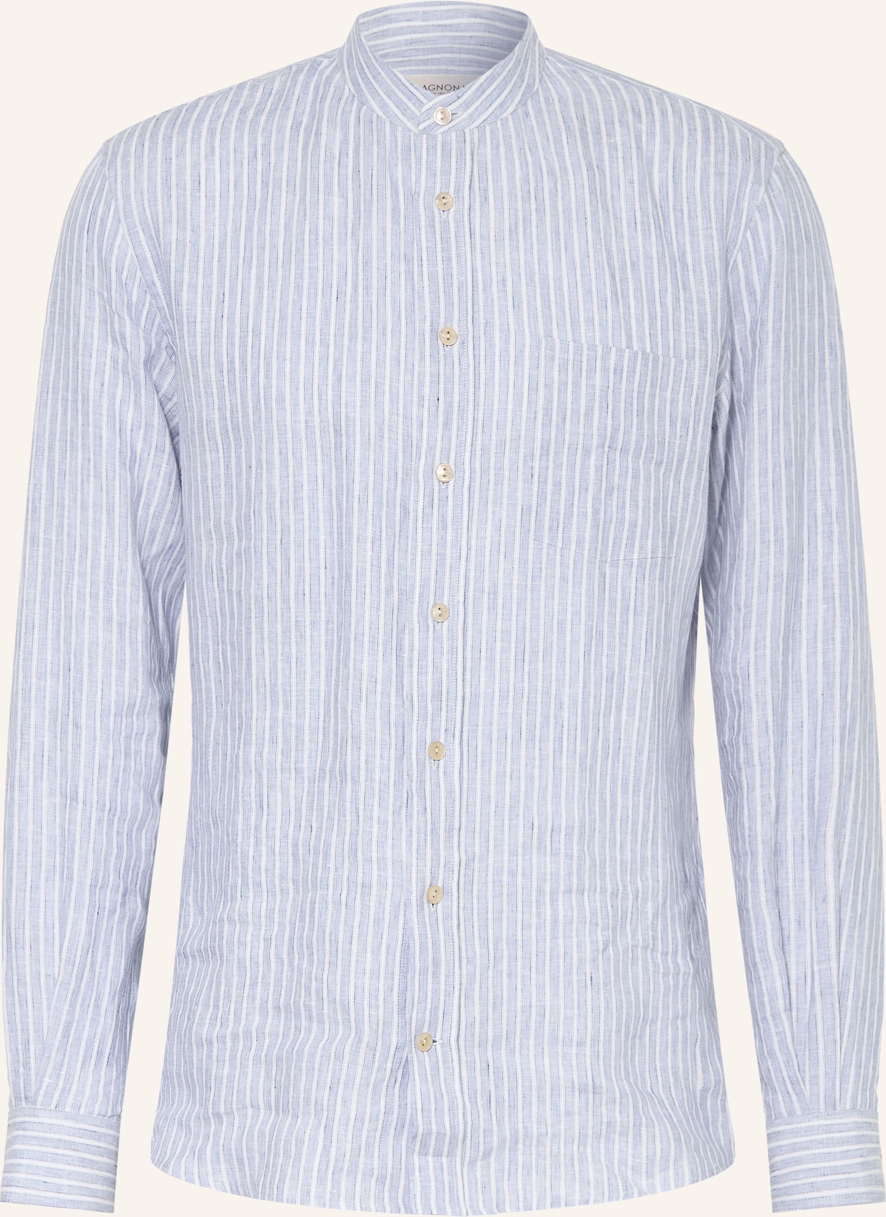 Agnona Leinenhemd Regular Fit Mit Stehkragen blau