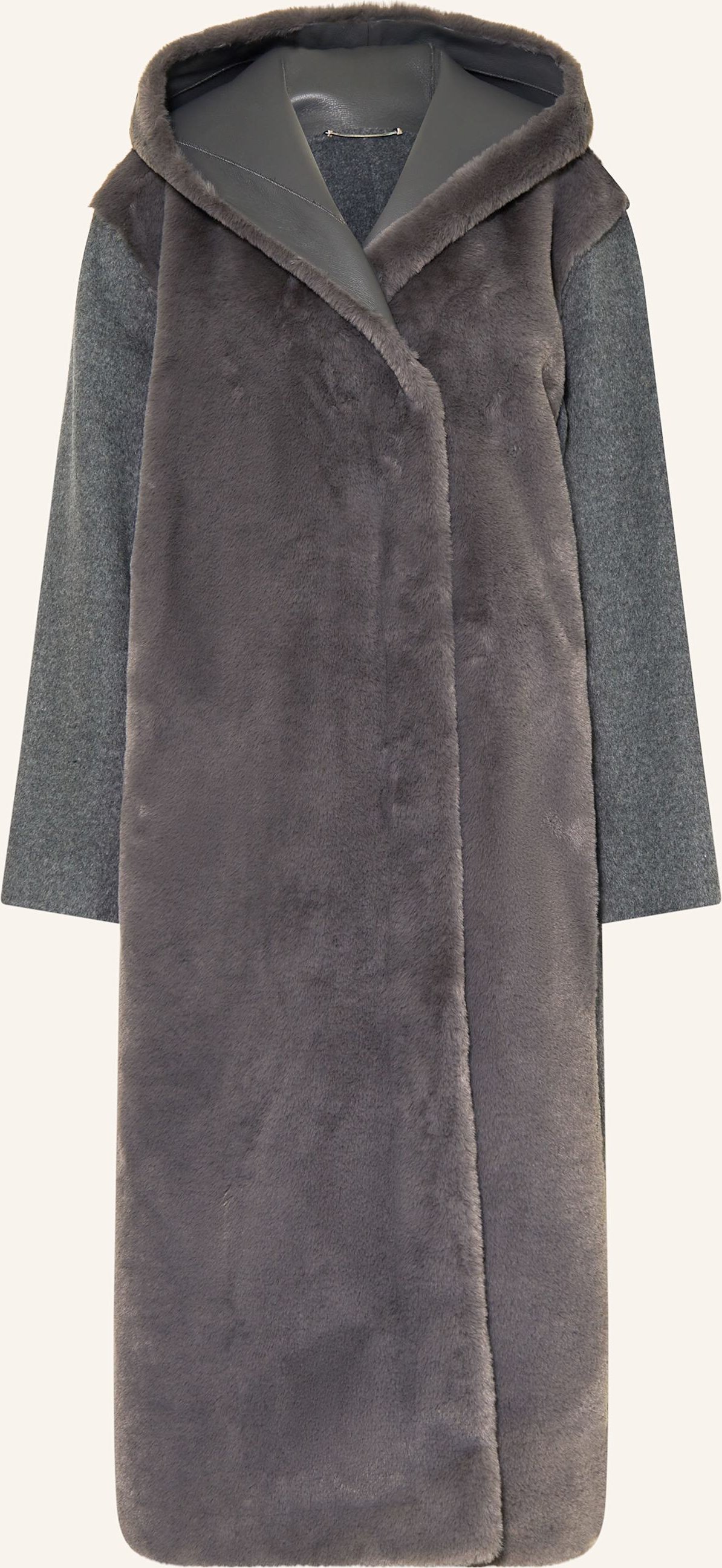 Boss Wollmantel Cosfur Im Materialmix Mit Kunstfell grau