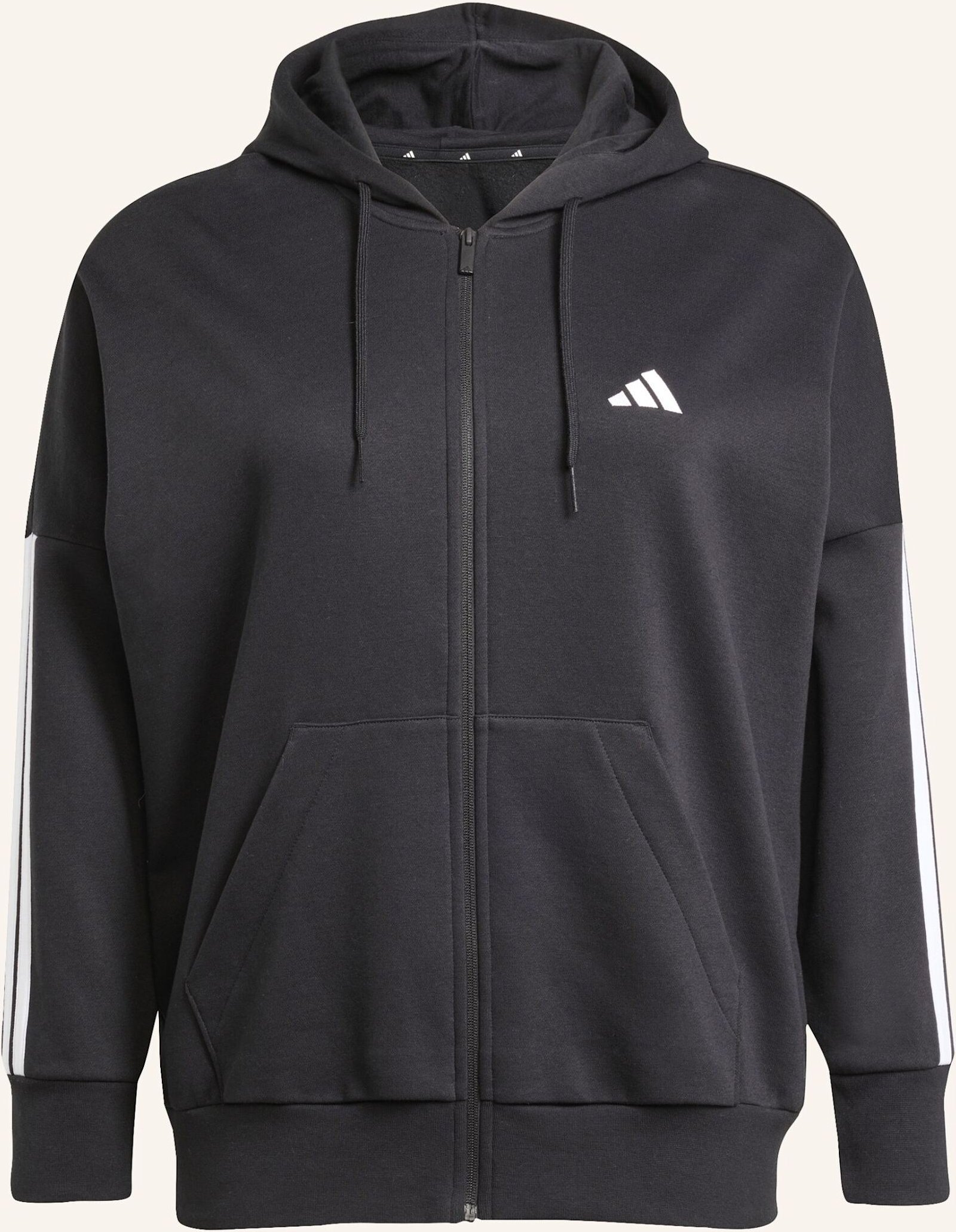 Adidas Essentials 3-Streifen Full-Zip Fleece Kapuzenjacke (Grosse Grössen) schwarz