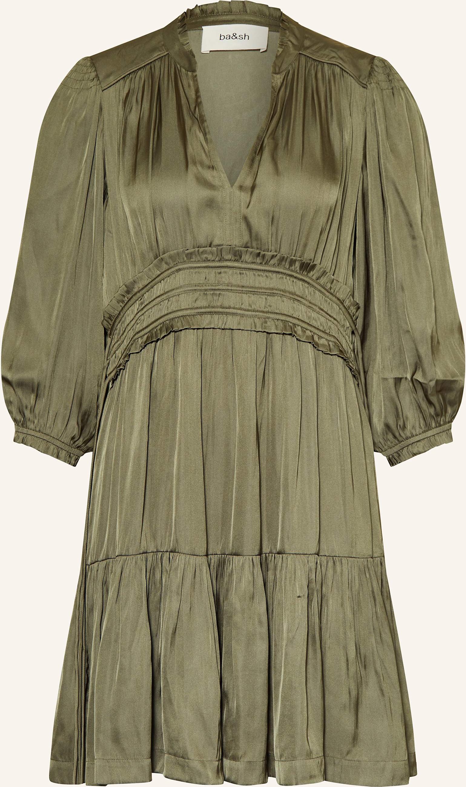 Ba&Sh Satinkleid Cyrilia Mit 3/4-Arm Und Rüschen gruen