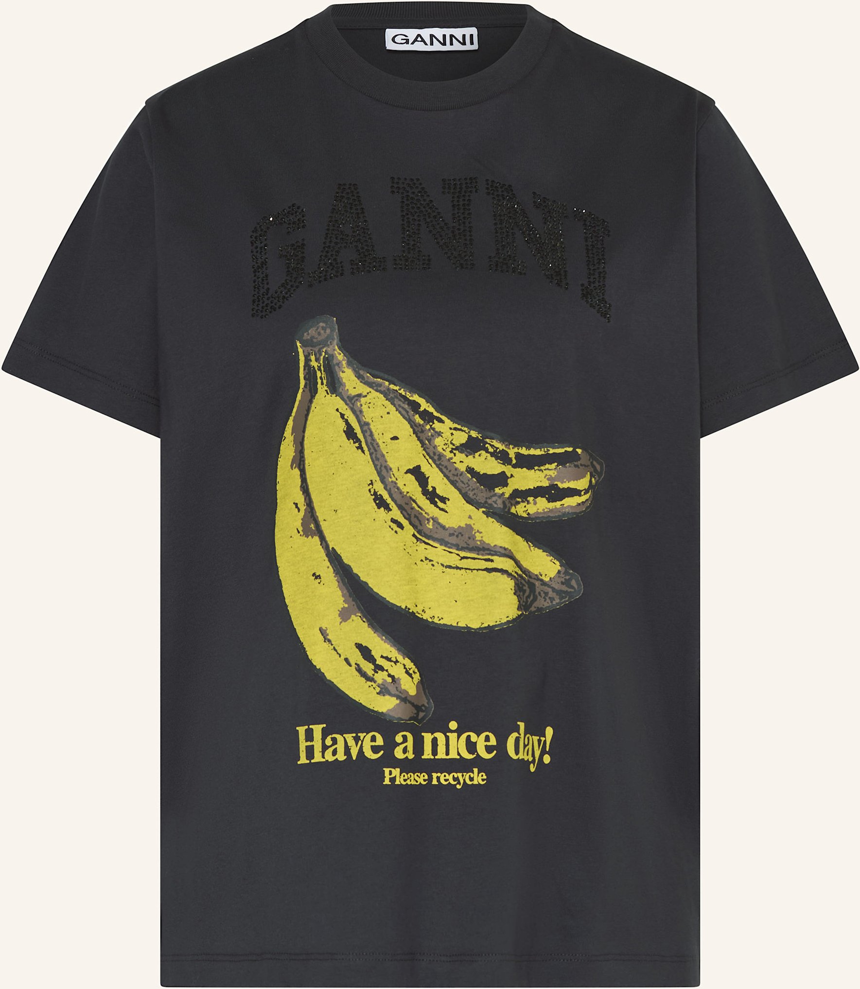 Thumbnail - Ganni T-Shirt Mit Schmucksteinen grau
