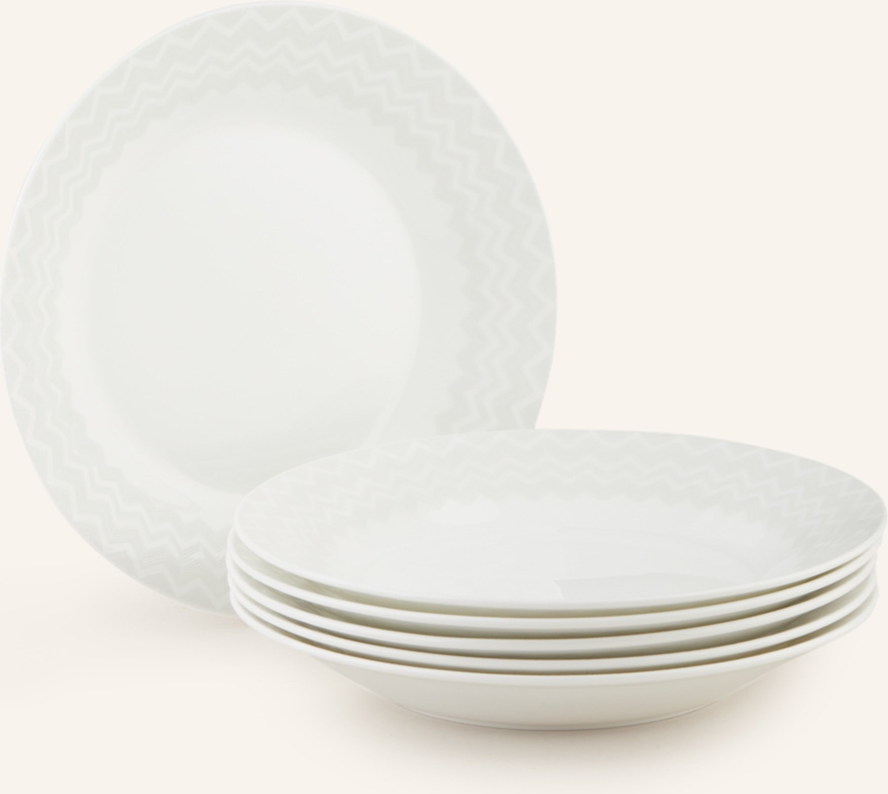 Missoni Home 6er-Set Suppenteller Zig Zag weiss