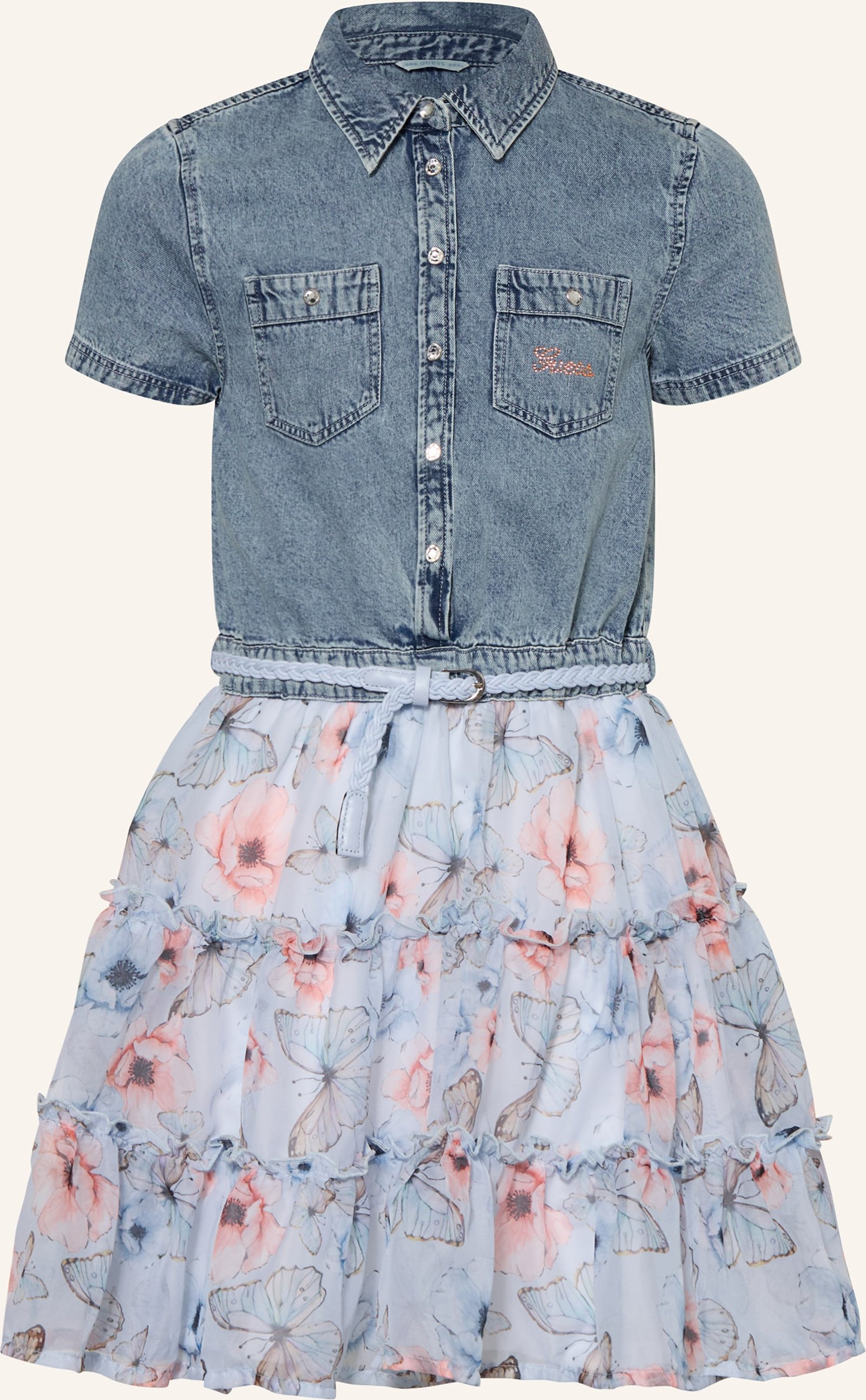 Guess Kleid Im Materialmix Mit Schmucksteinen blau