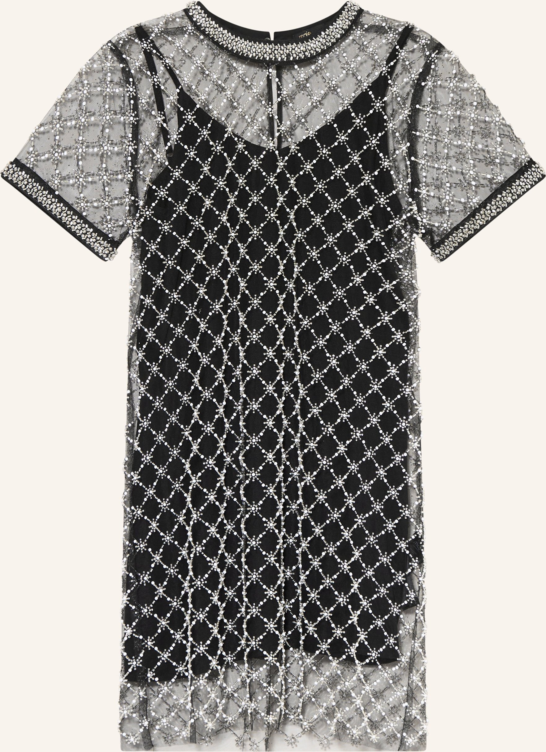 Maje Mesh-Kleid Mit Schmucksteinen Und Schmuckperlen schwarz