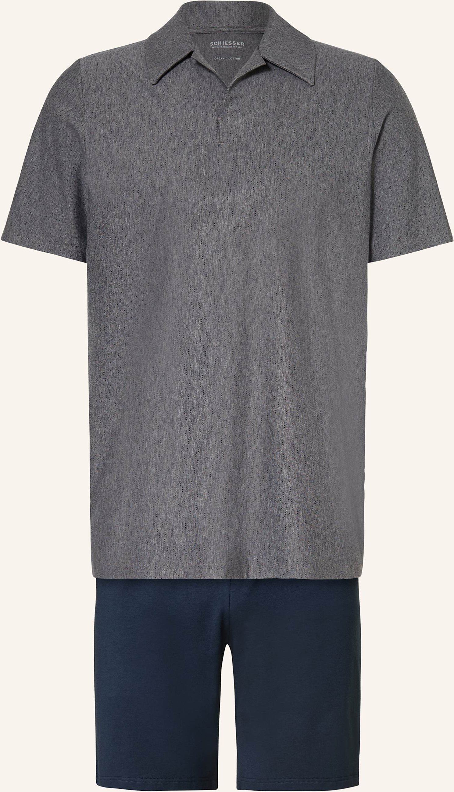 Thumbnail - Schiesser Shorty-Schlafanzug Selected Premium Jacquard blau