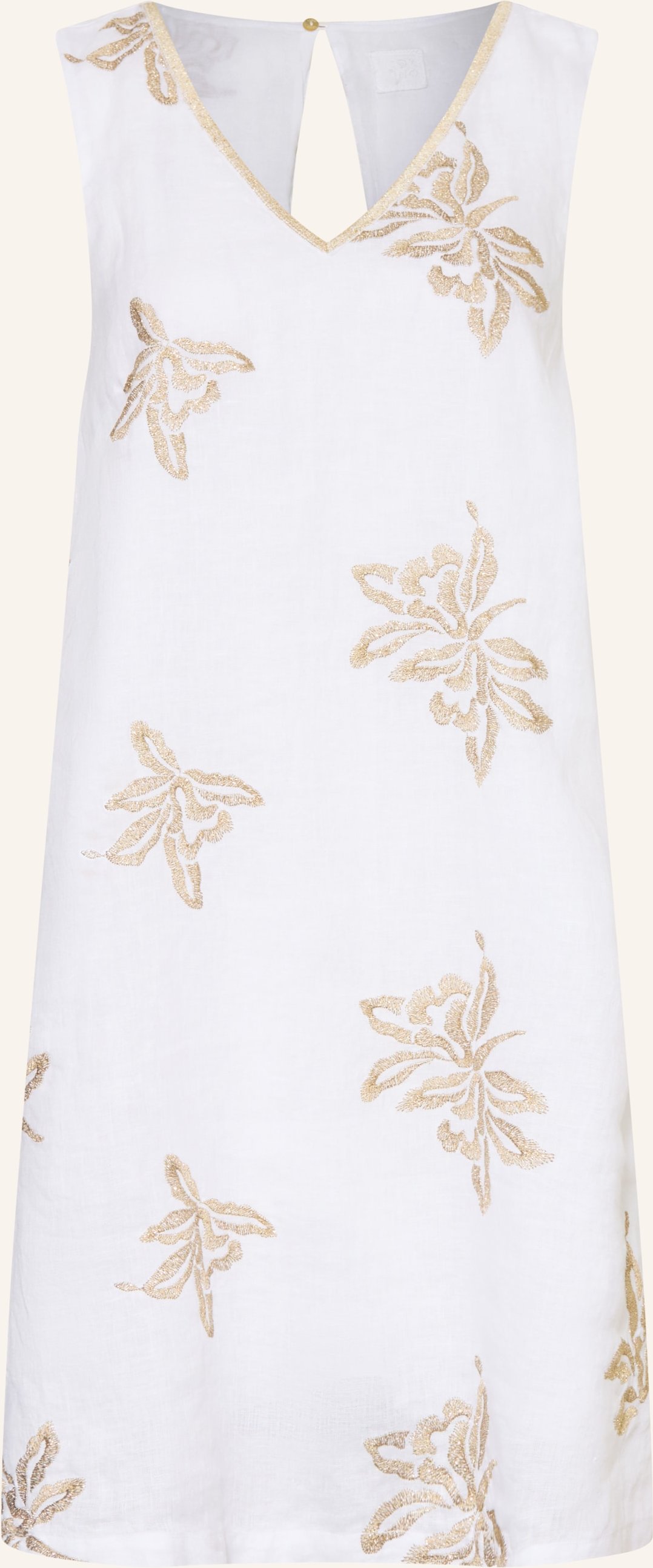 120%Lino Strandkleid Aus Leinen Mit Glitzergarn weiss