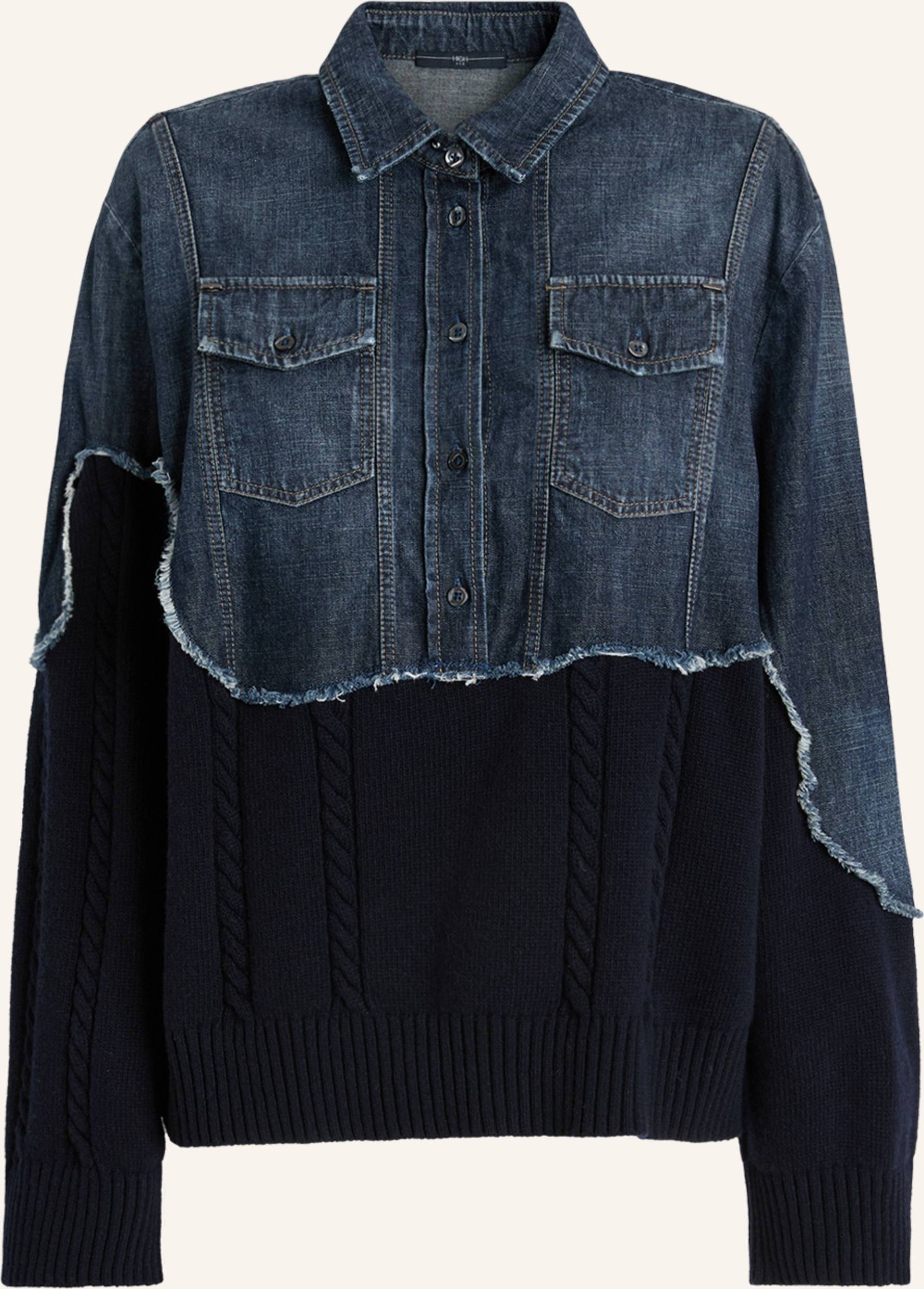 High Pullover Sampler Im Materialmix blau