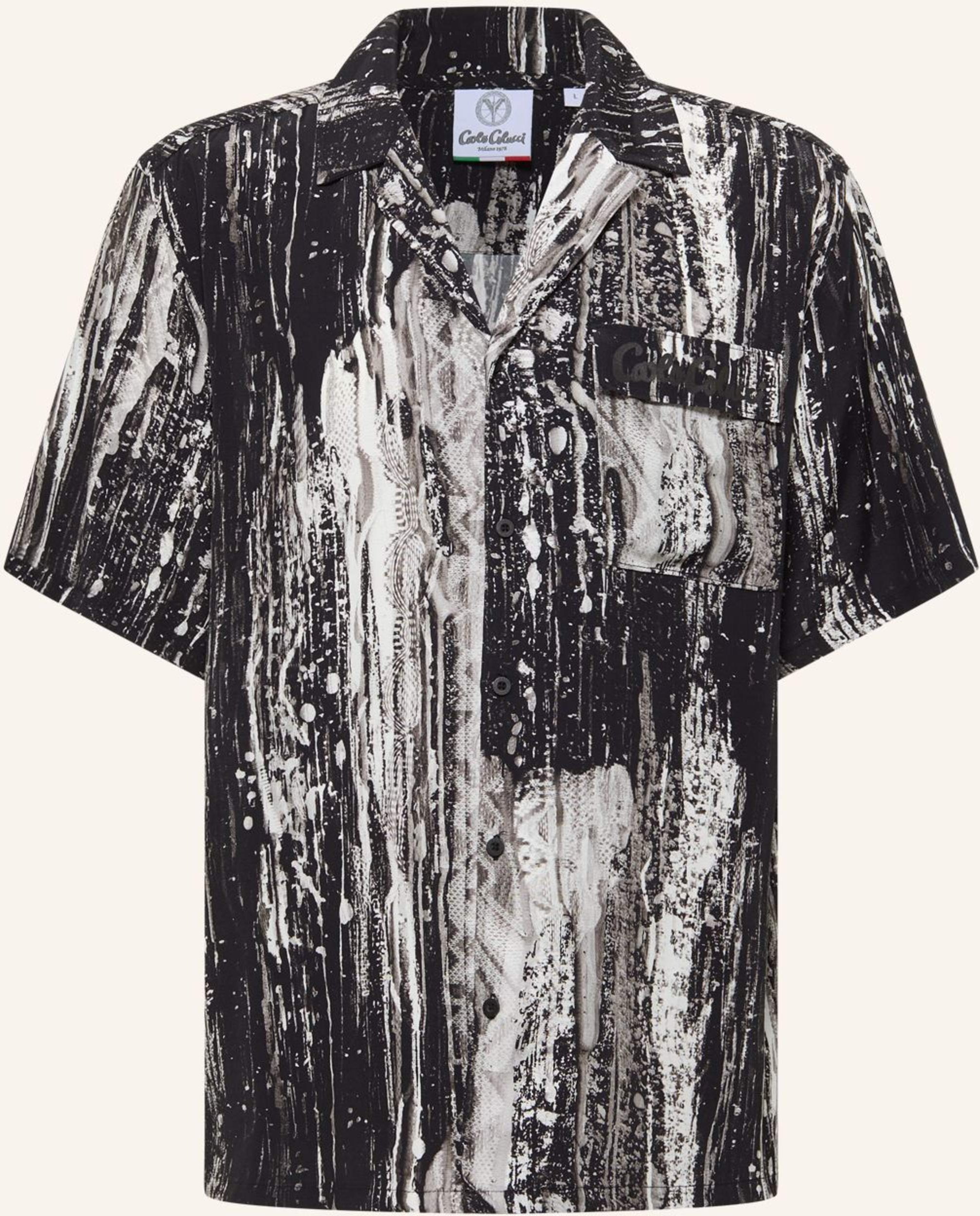 Carlo Colucci Bedrucktes Hemd - Ai Drip Knit Fasoli schwarz