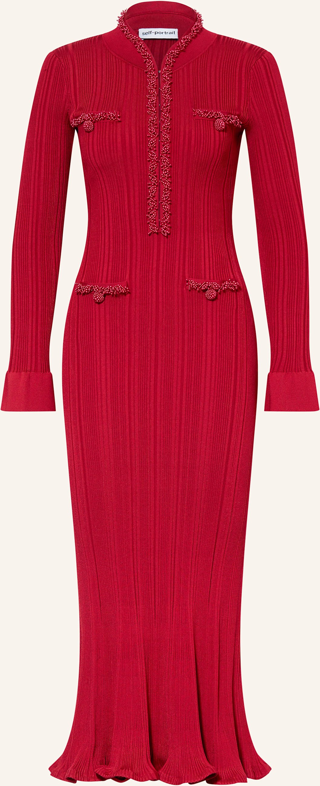 Self-Portrait Strickkleid Mit Schmuckperlen rot