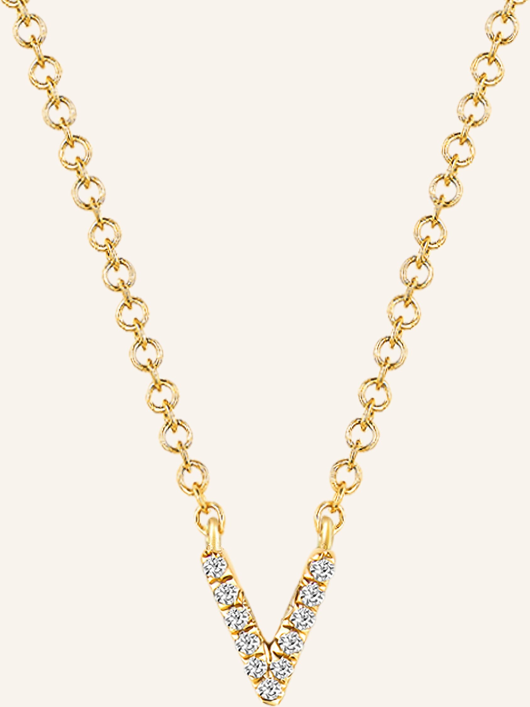 Leaf Initialien Halskette „V“ Aus 14 Karat Gelbgold Mit Diamanten gold