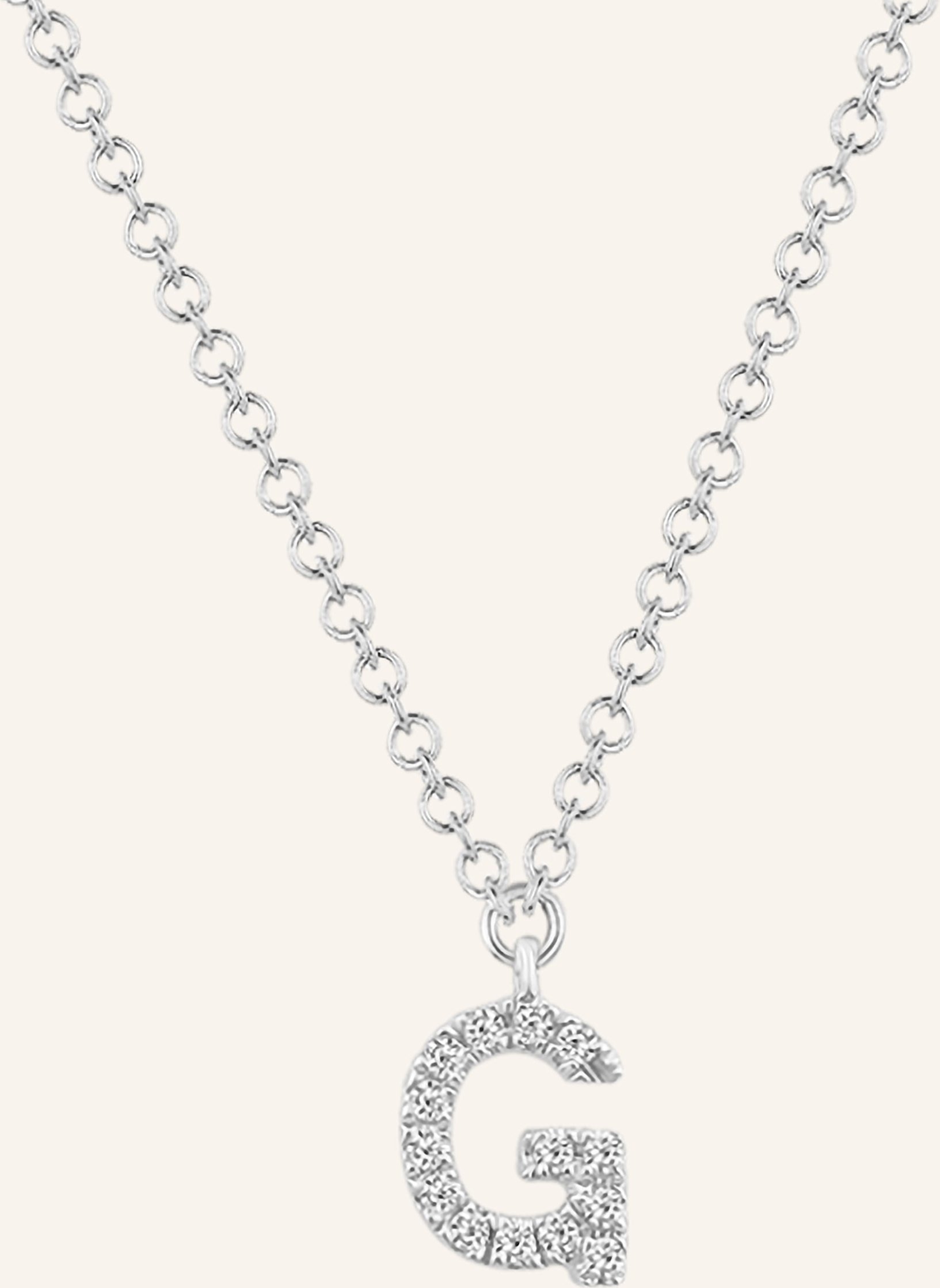Leaf Initialien Halskette „G“ Aus 14 Karat Weißgold Mit Diamanten silber