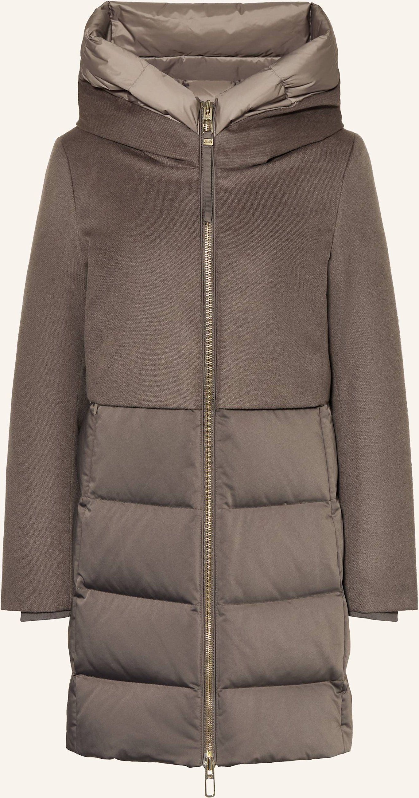 Duno Daunenmantel Ballon X Im Materialmix Mit Abnehmbarer Kapuze grau