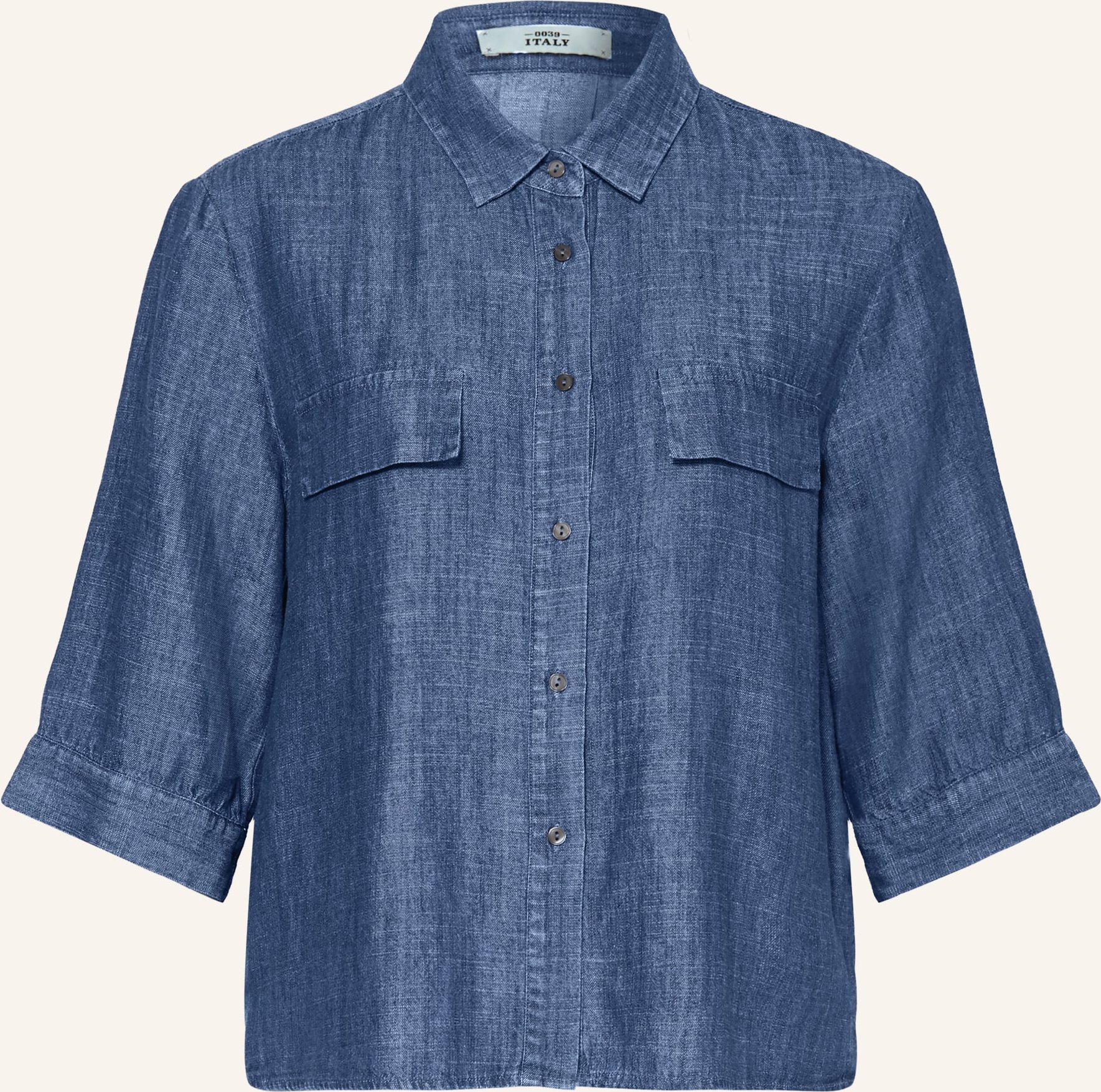 0039 Italy Hemdbluse Mit 3/4-Arm In Jeansoptik blau