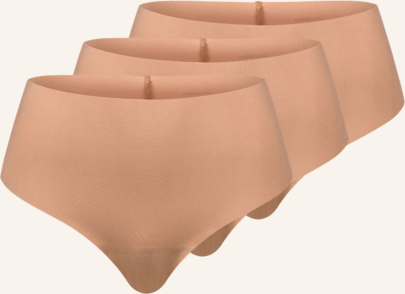 Erlich Textil 3er Pack Light Touch High Waist Brazil String Aus Weichem Modal - Nahtlose Kanten braun