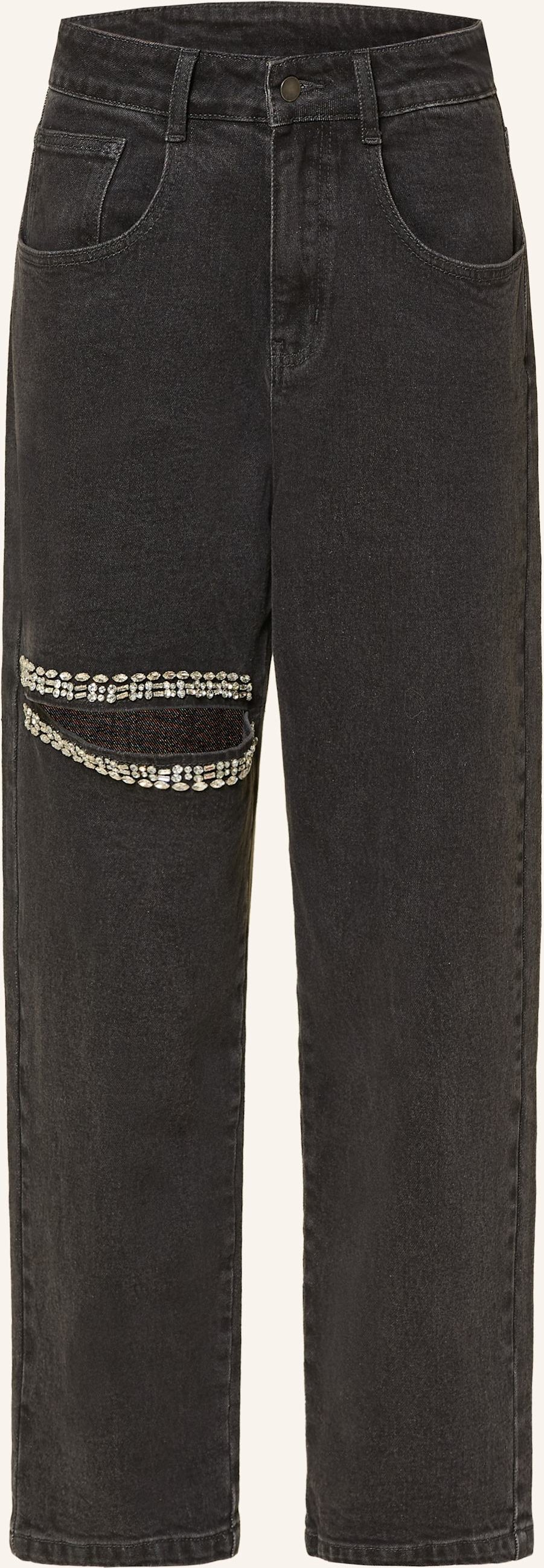 Karo Kauer Mom Jeans Mit Schmucksteinen schwarz