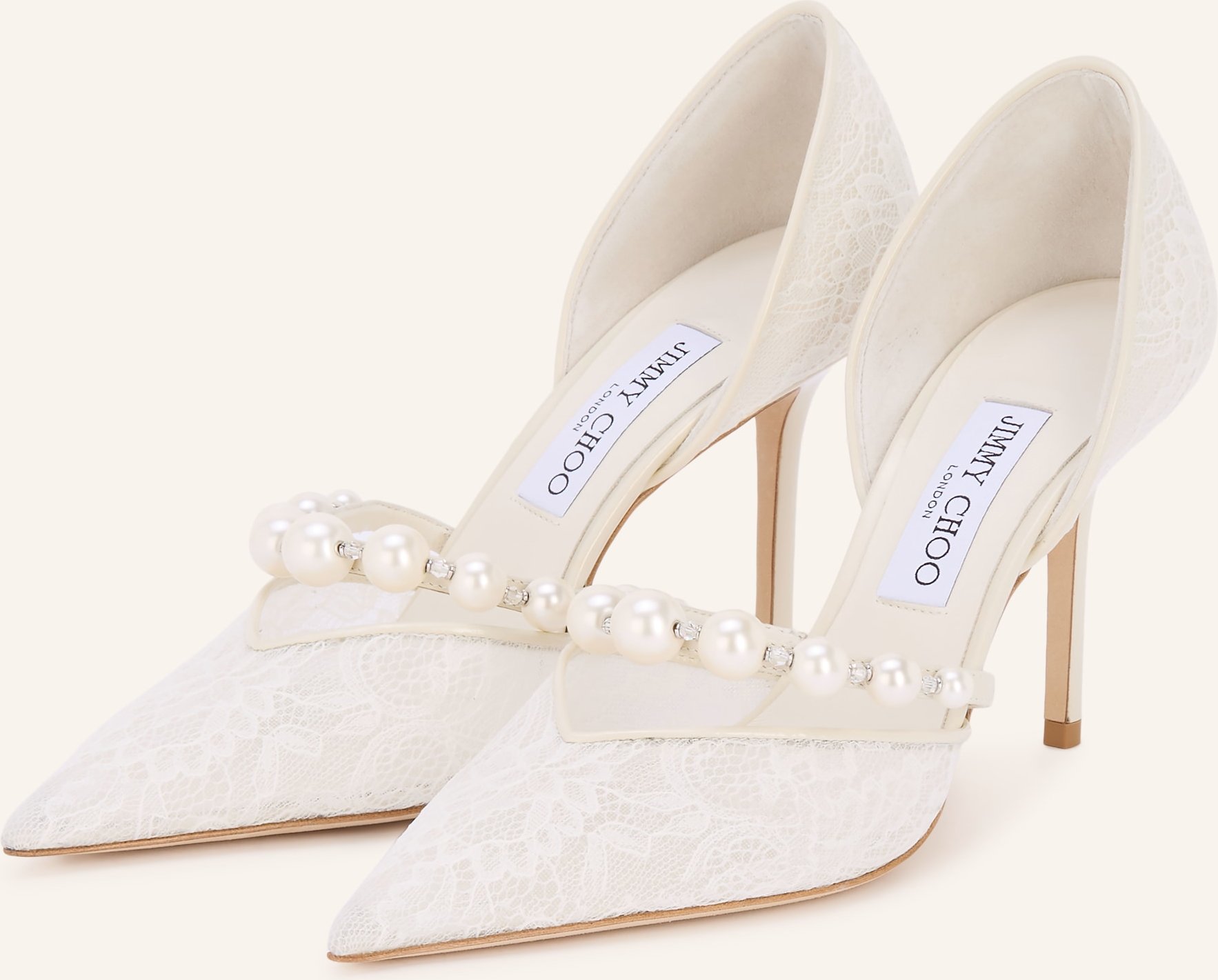 Jimmy Choo Pumps Aurelie 85 Mit Schmuckperlen Und Spitze weiss