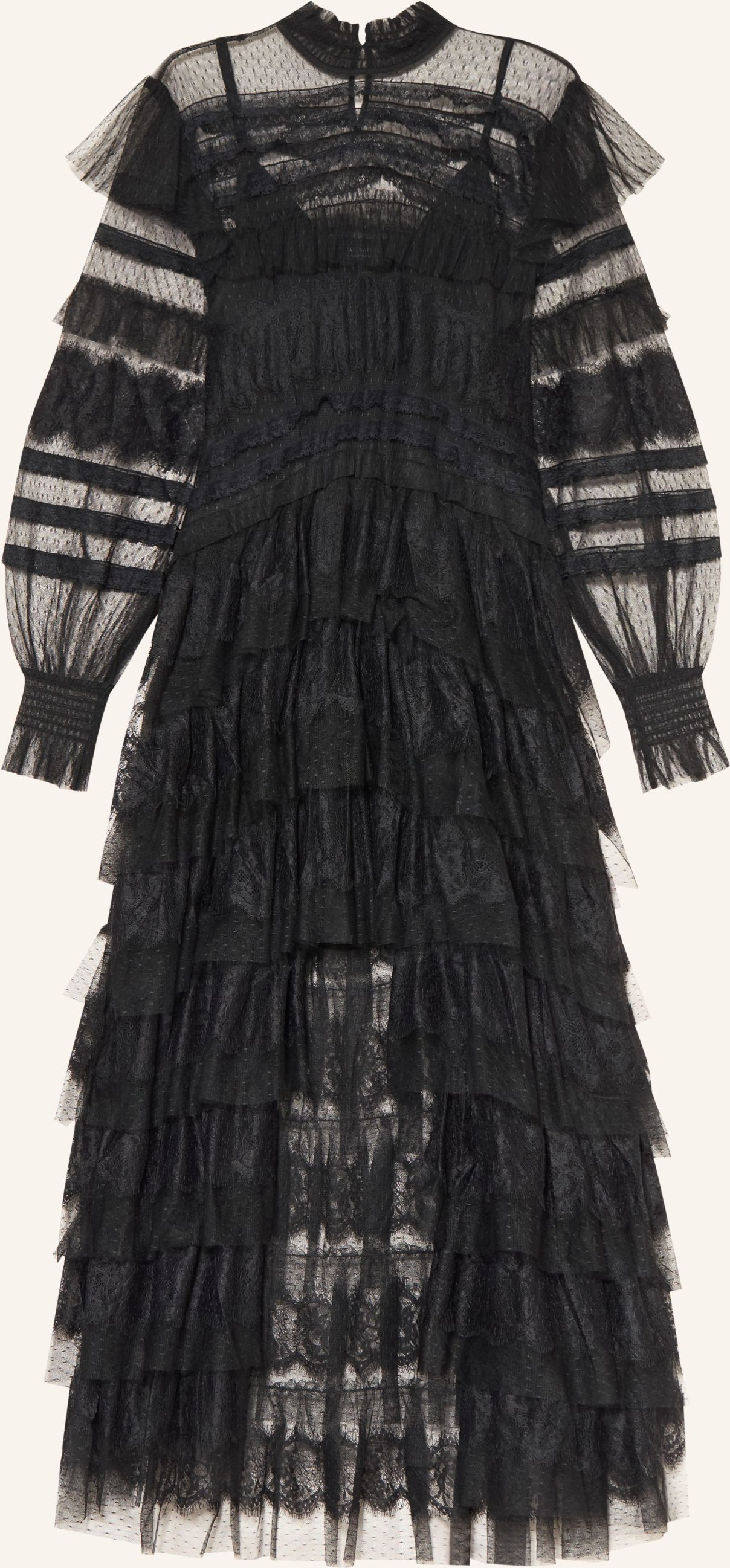 Allsaints Spitzenkleid Cavarly Mit Volants schwarz