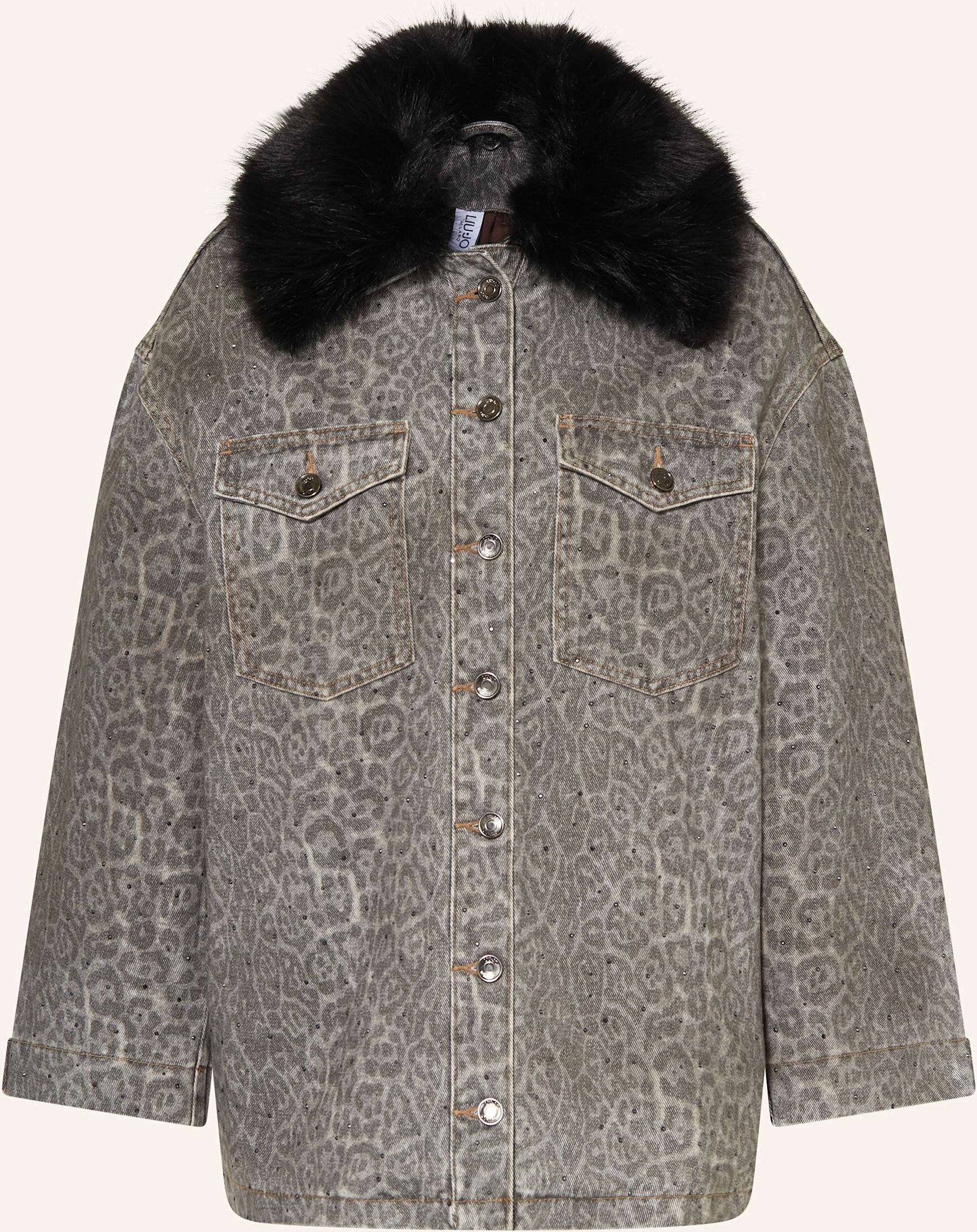 Thumbnail - Liu Jo Jeansjacke Mit Abnehmbarem Kunstfell grau