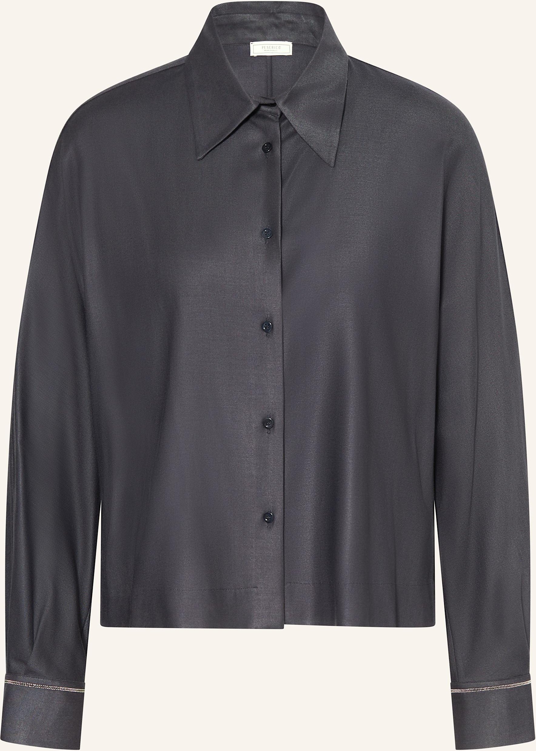 Peserico Hemdbluse Aus Satin Mit Schmucksteinen blau