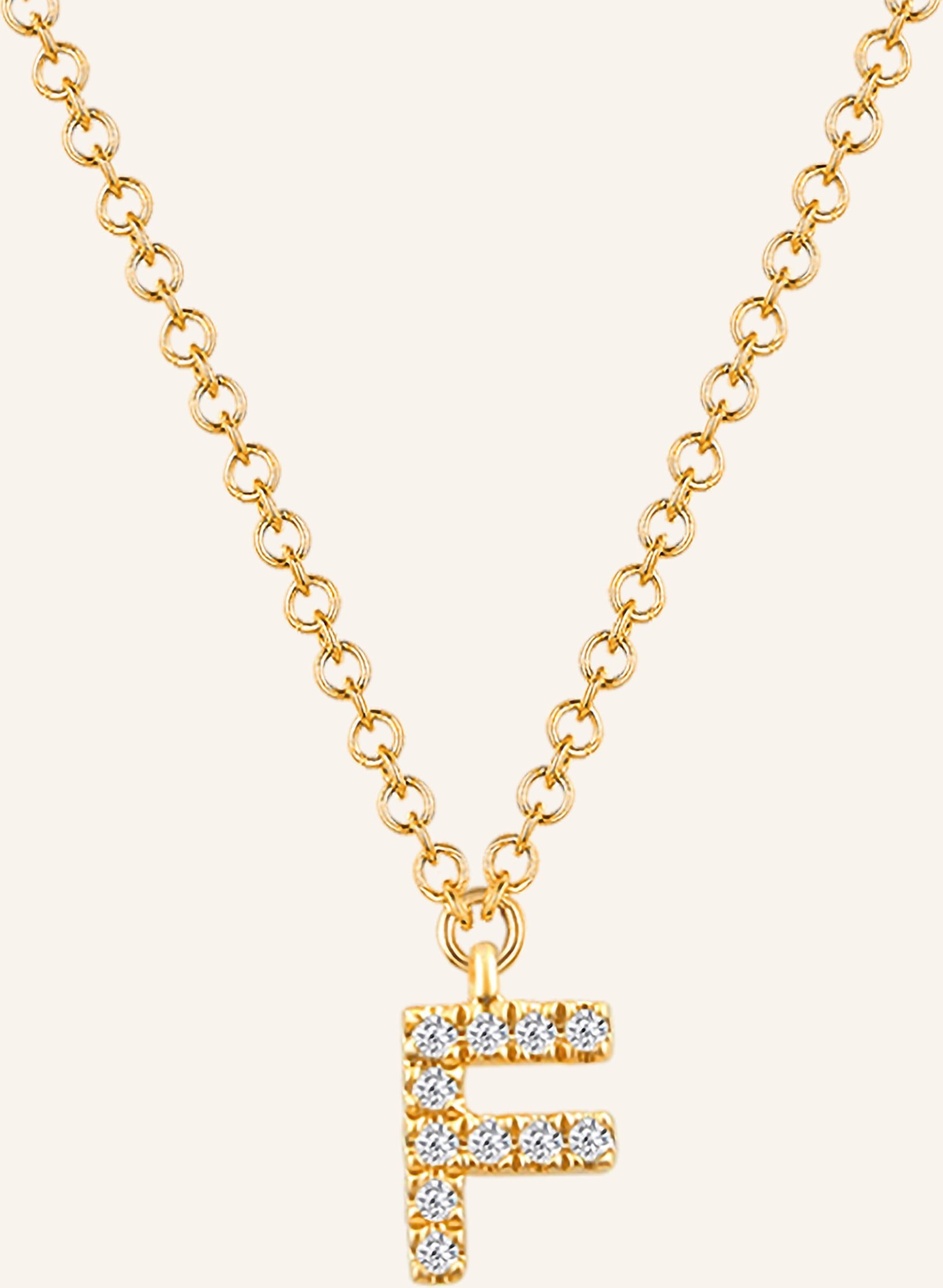 Leaf Initialien Halskette „F“ Aus 14 Karat Gelbgold Mit Diamanten gold