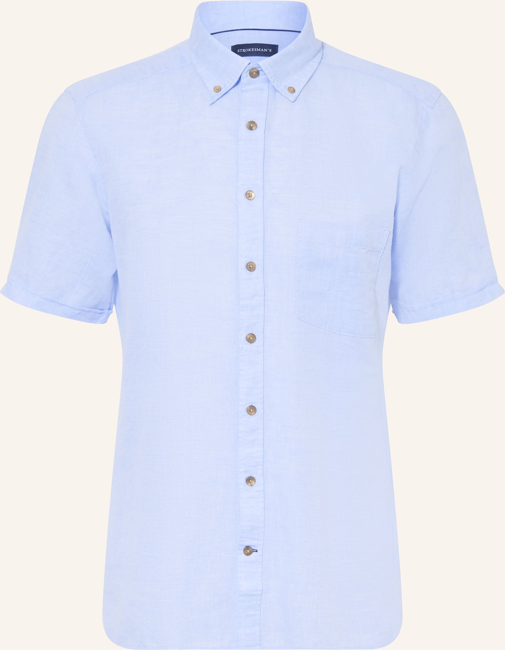 Strokesman's Kurzarm-Hemd Comfort Fit Mit Leinen blau