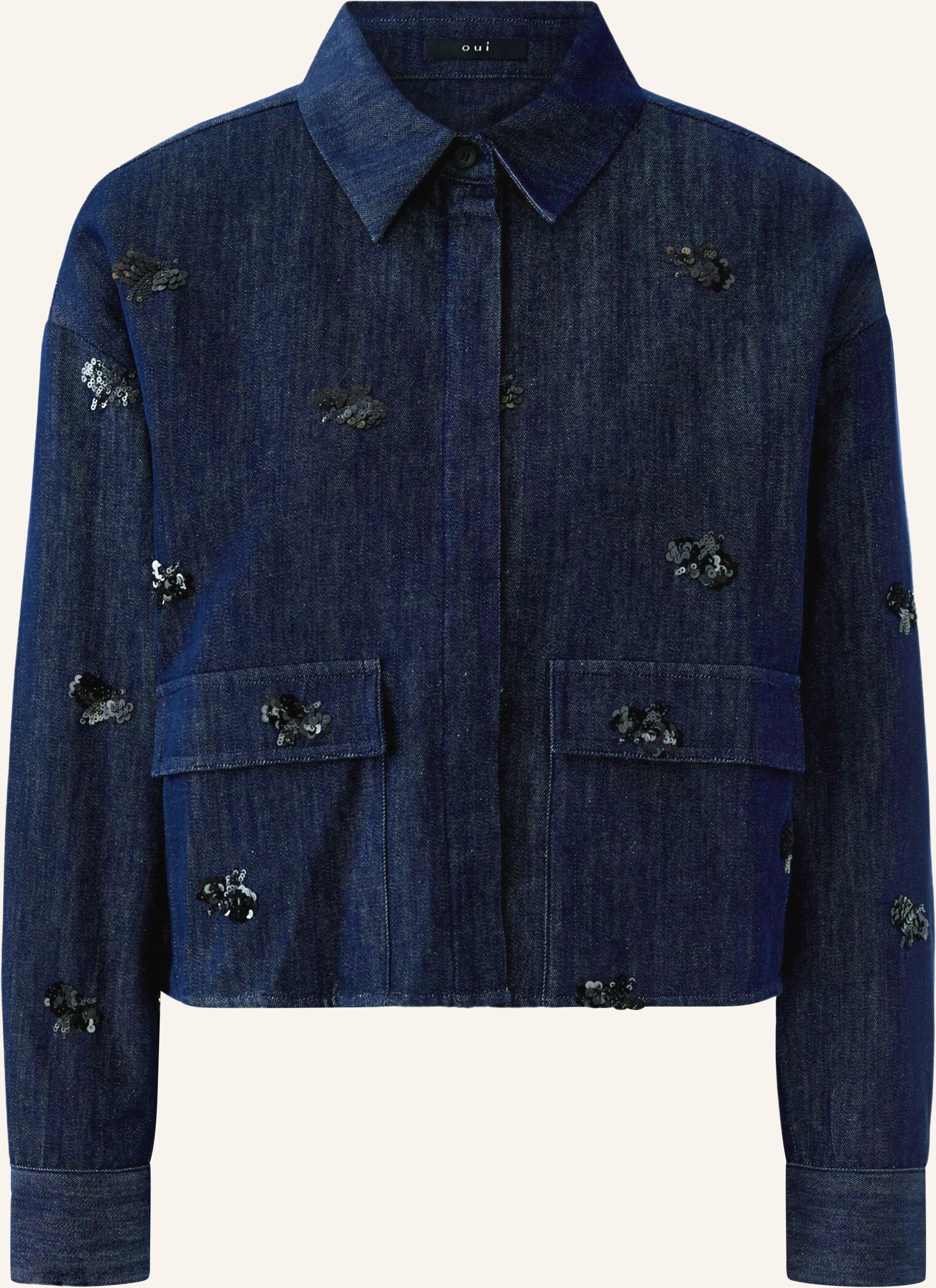 Oui Jeansjacke Mit Pailletten blau