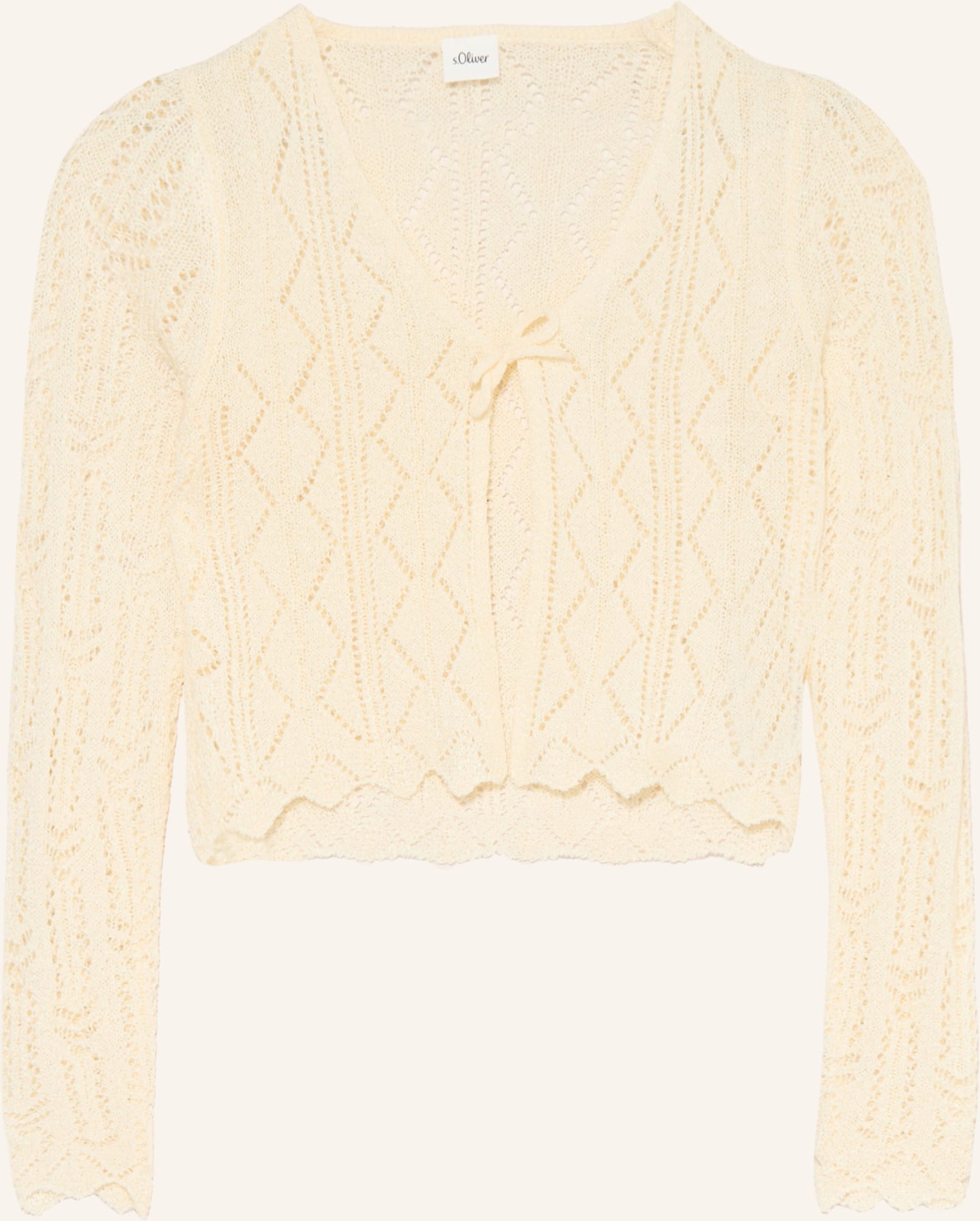 Strickjacke mit Ajourmuster und Bindeband