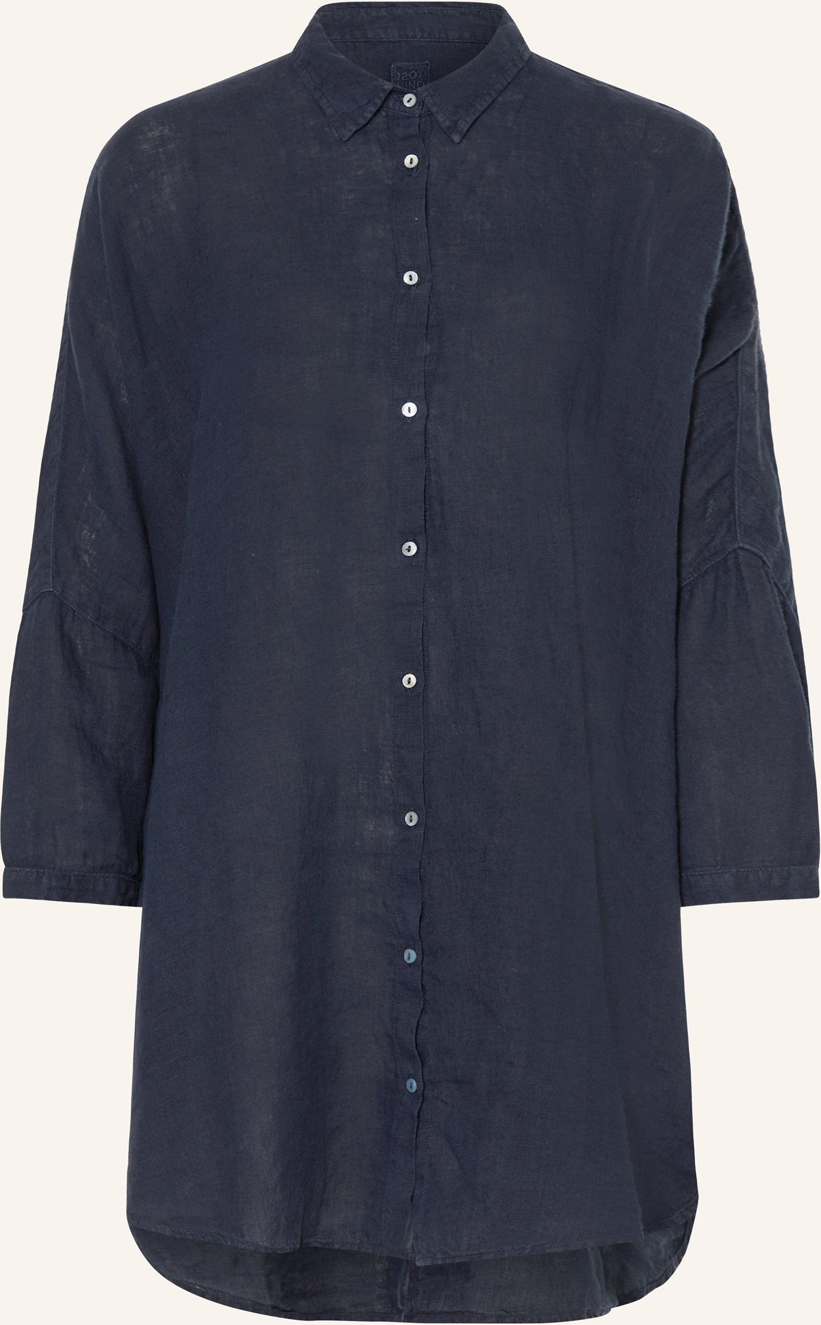 120%Lino Hemdbluse Aus Leinen Mit 3/4-Arm blau