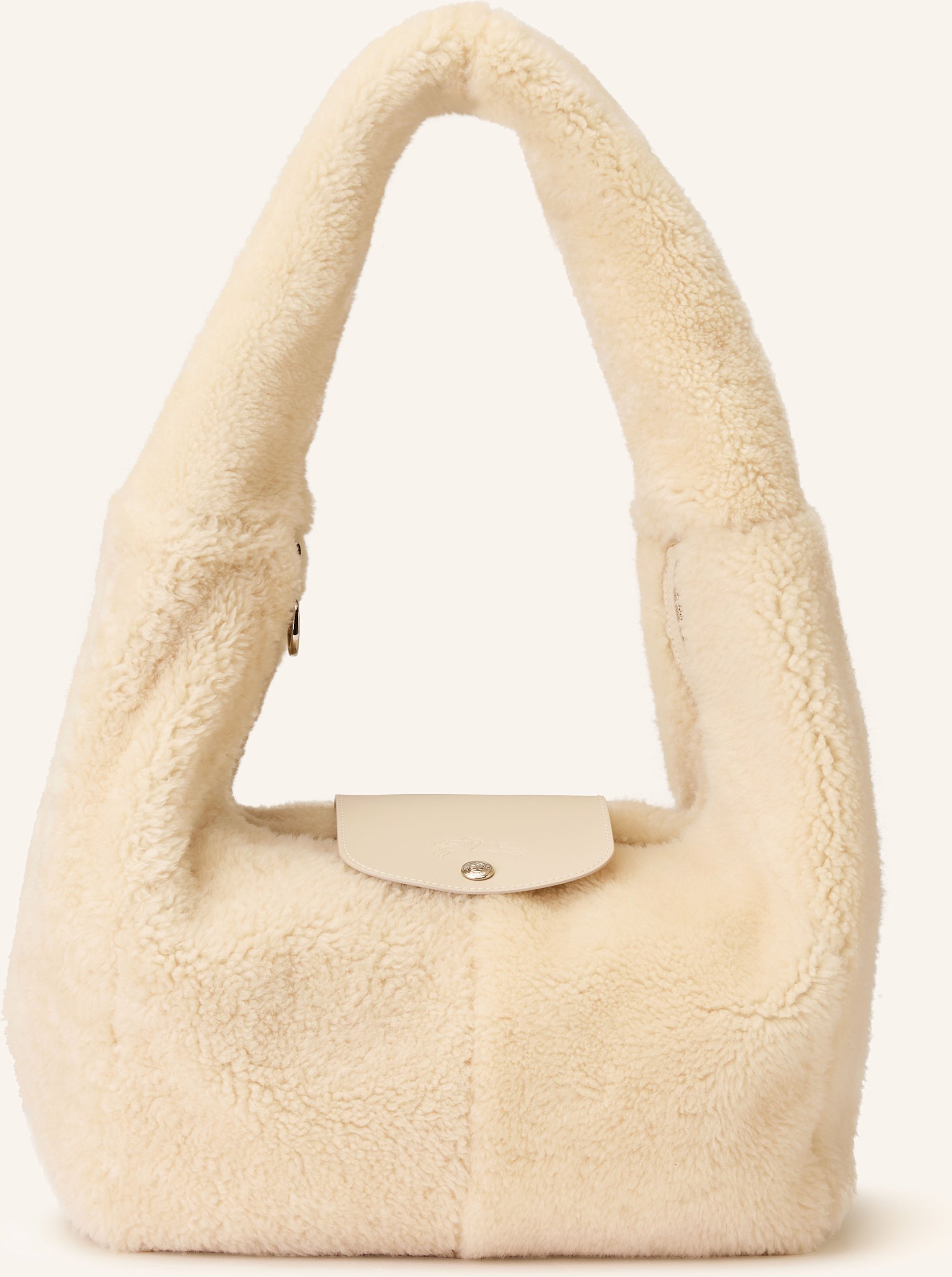 Longchamp Schultertasche Aus Teddyfell weiss