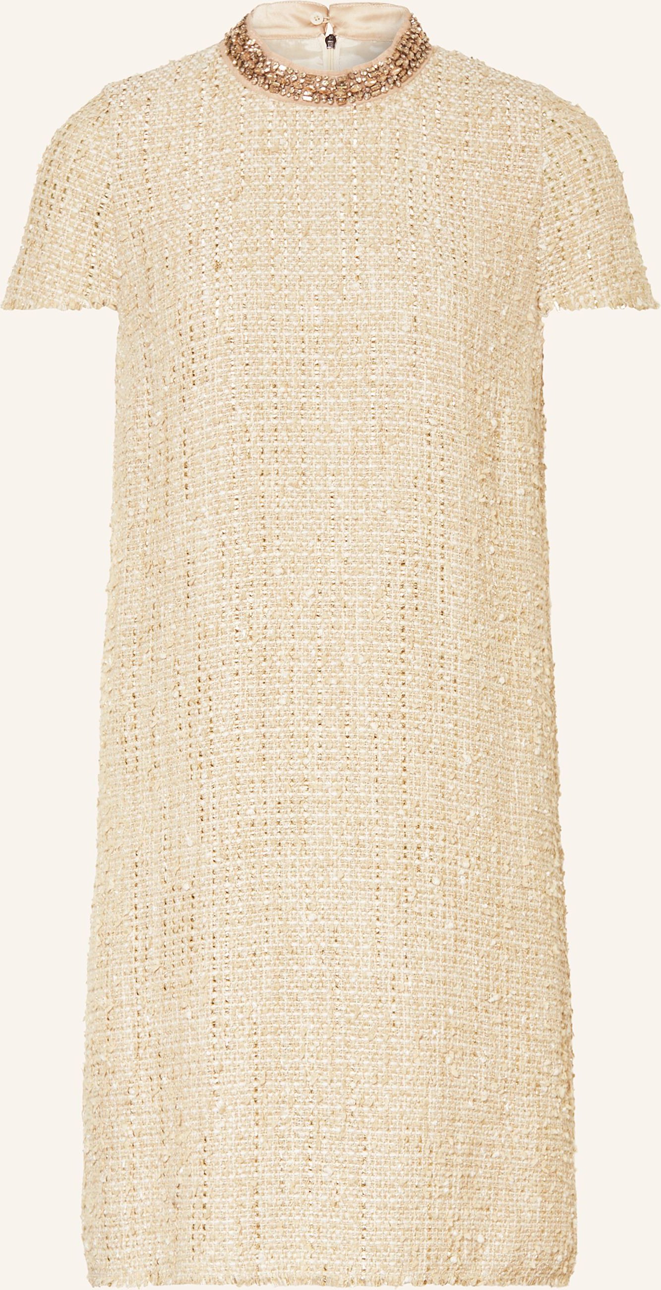 Luisa Cerano Bouclé-Kleid Mit Glitzergarn Und Schmucksteinen beige