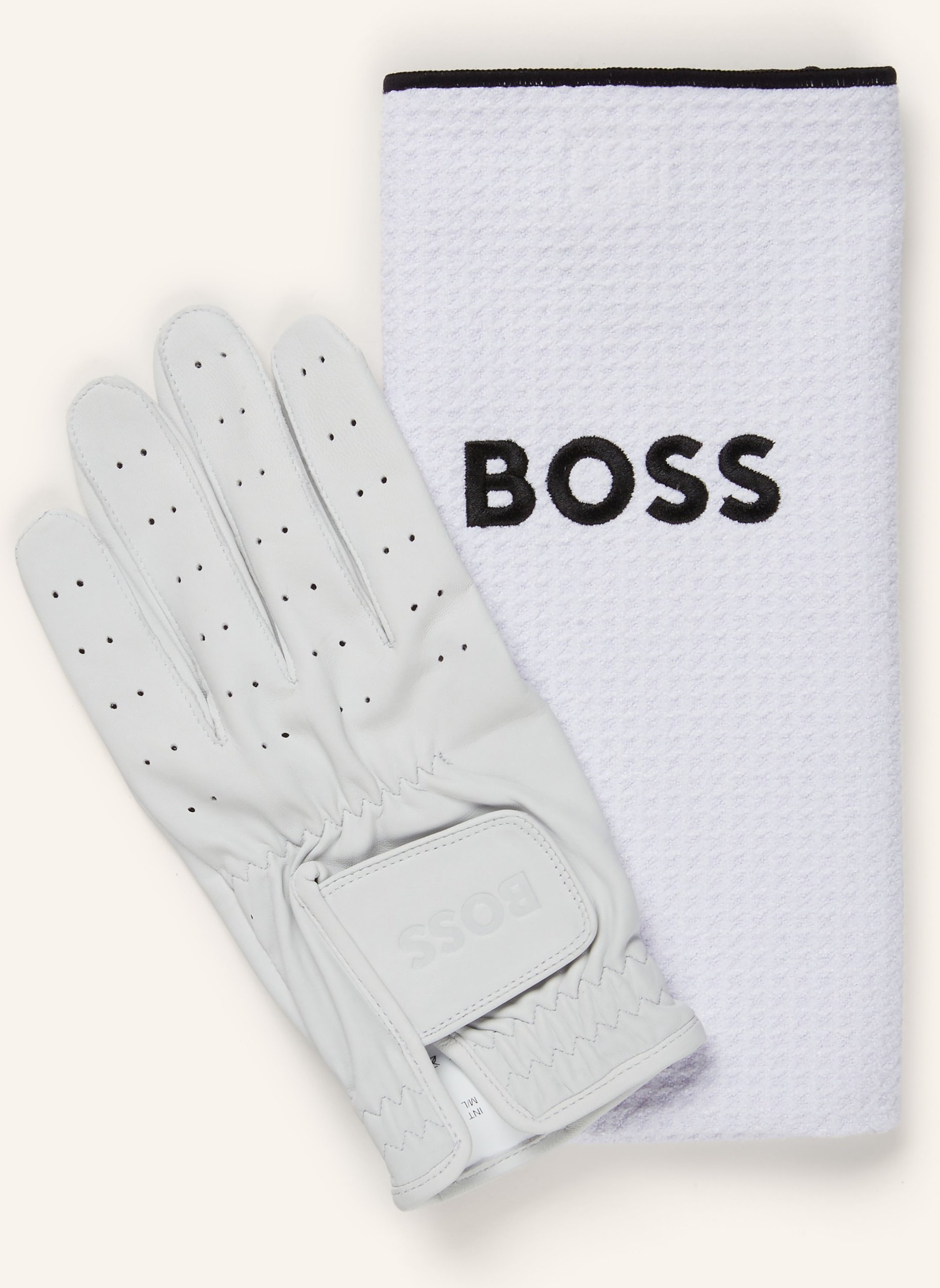Boss Set Tohmas: Golfhandschuh Und Mikrofasertuch weiss